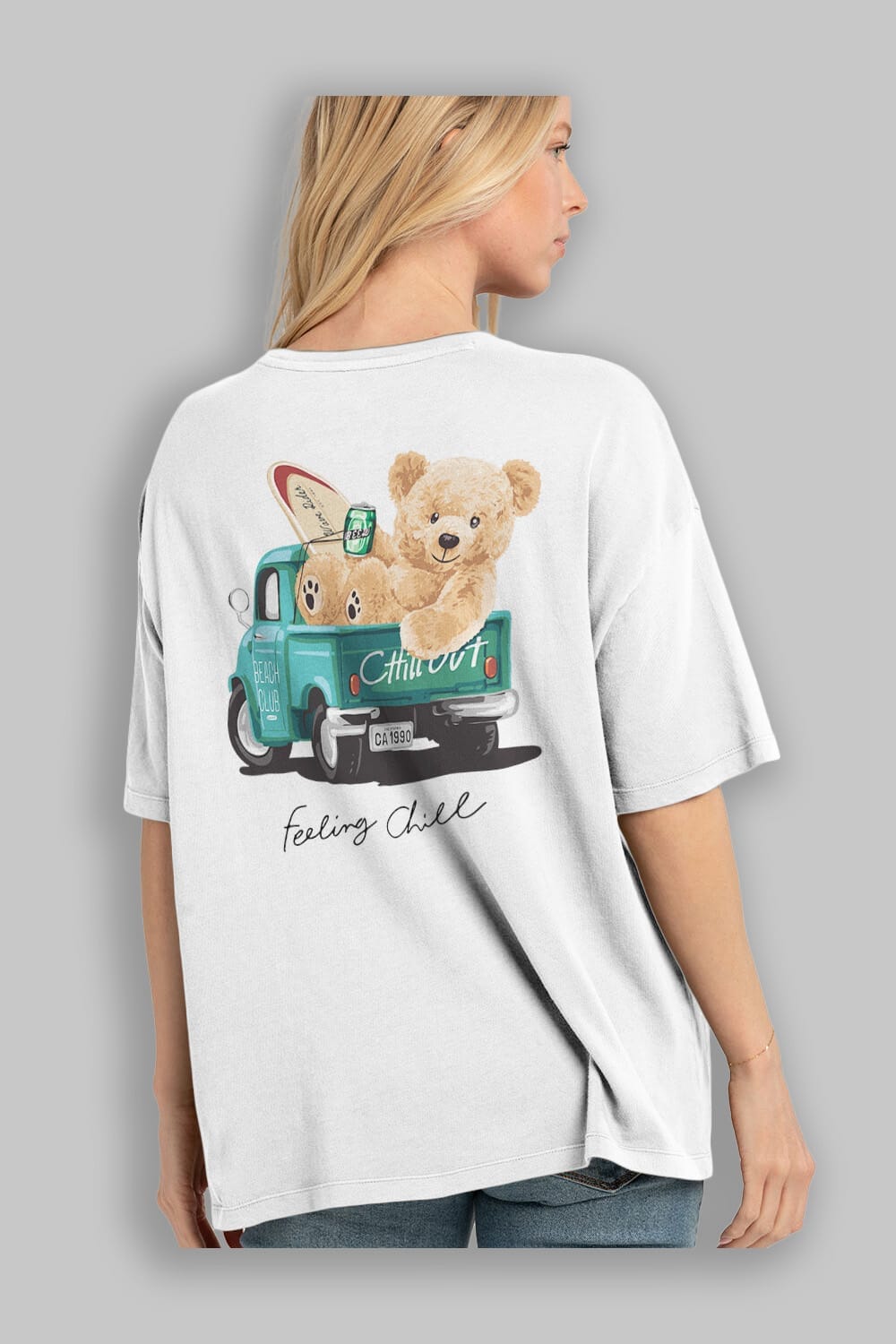 Teddy Bear Chill Out Arka Baskılı Oversize t-shirt Erkek Kadın Unisex %100 Pamuk