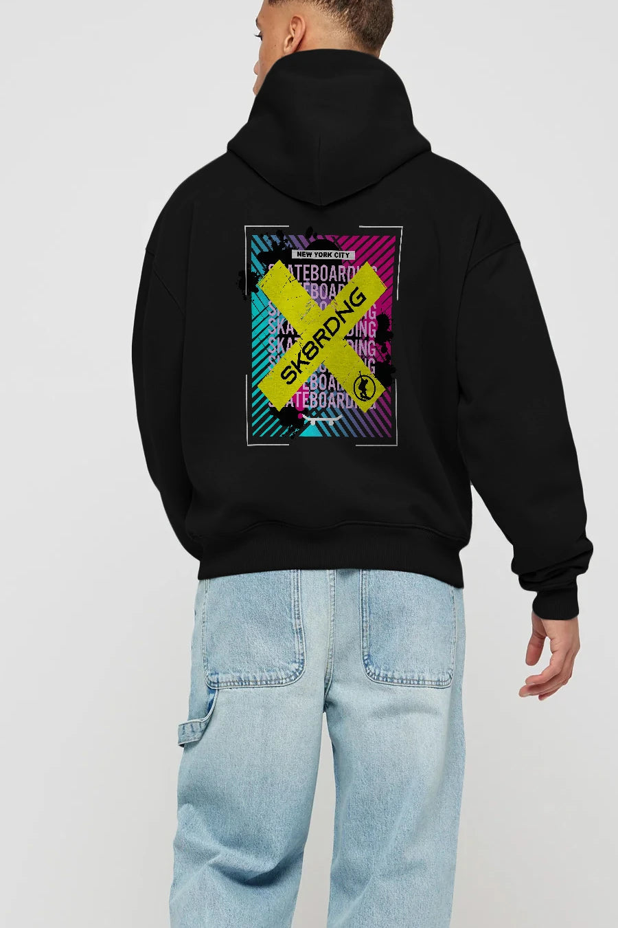 Skatebording Arka Baskılı Hoodie Oversize Kapüşonlu Sweatshirt Erkek Kadın Unisex