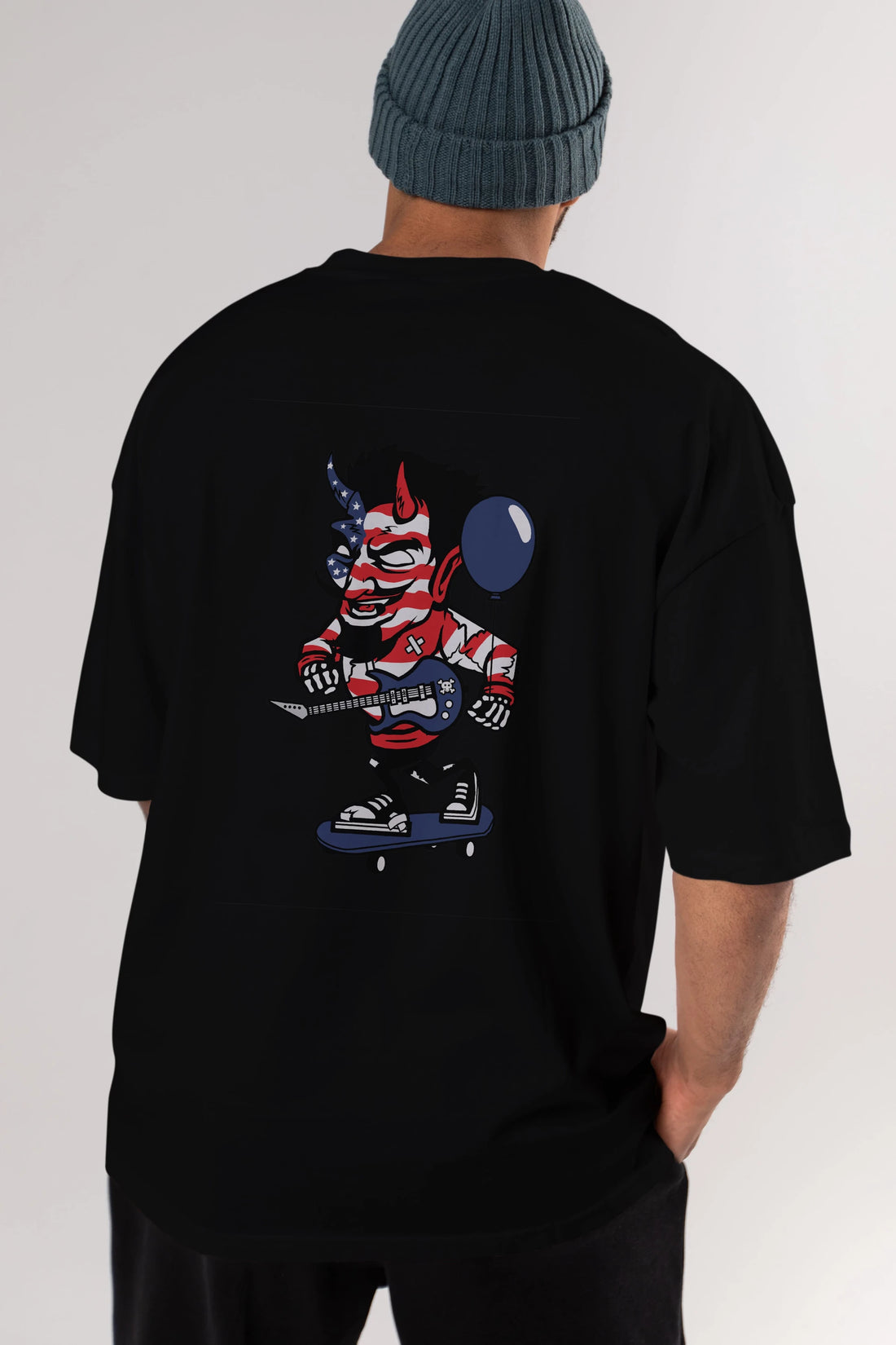 American Devil Skater Arka Baskılı Oversize t-shirt Erkek Kadın Unisex %100 Pamuk tişort