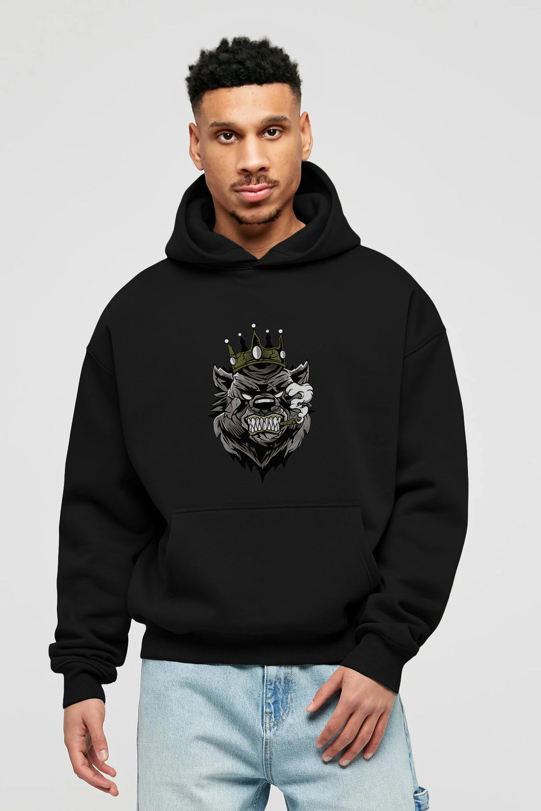 Bear King Ön Baskılı Hoodie Oversize Kapüşonlu Sweatshirt Erkek Kadın Unisex