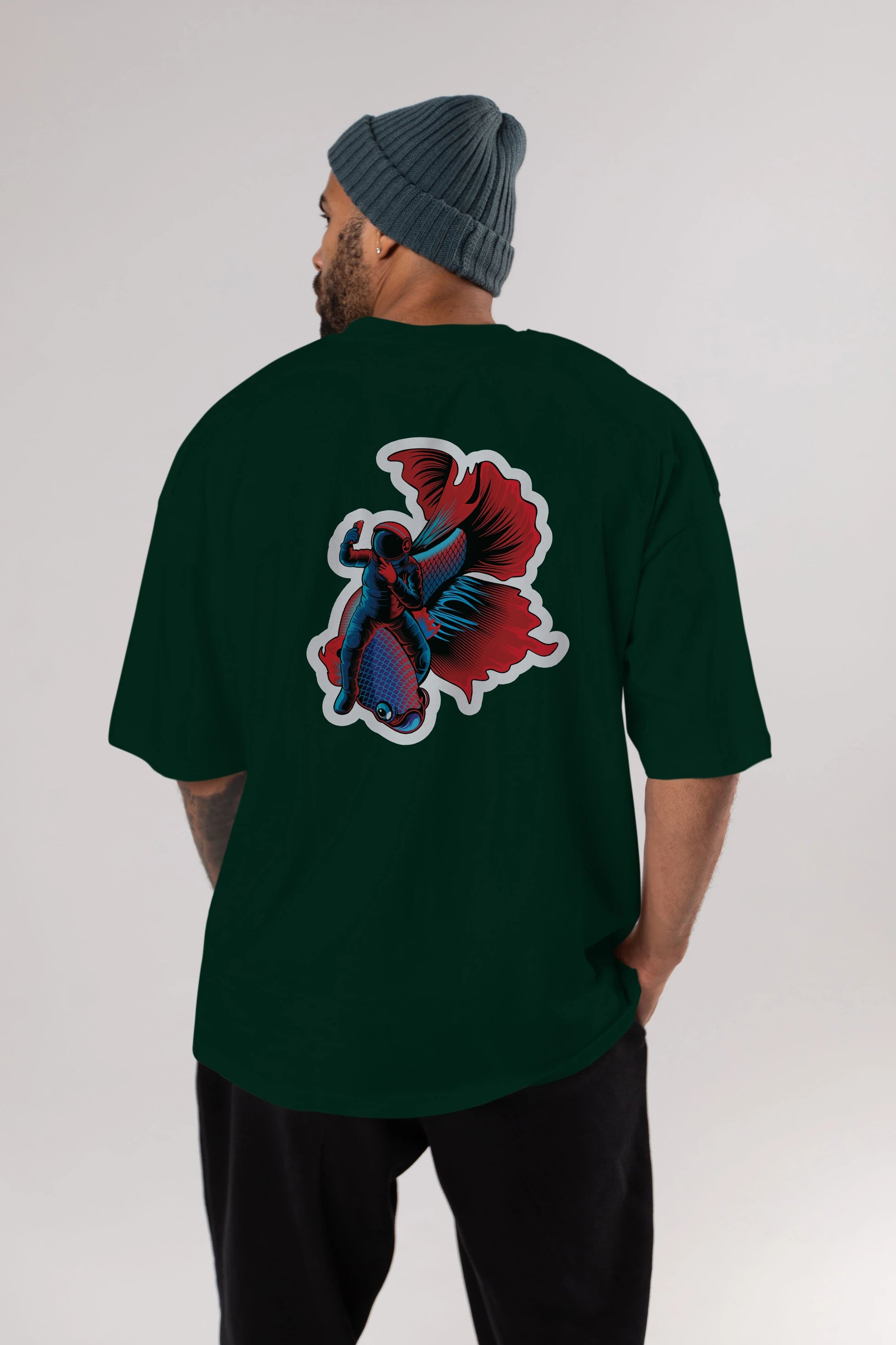 Astrofish selfie sticker Arka Baskılı Oversize t-shirt Erkek Kadın Unisex