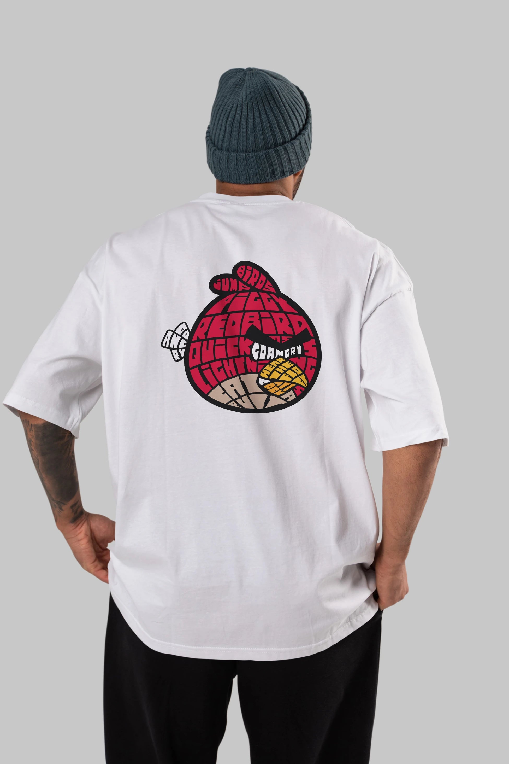 Bird With Anger Arka Baskılı Oversize t-shirt %100 pamuk Erkek Kadın Unisex