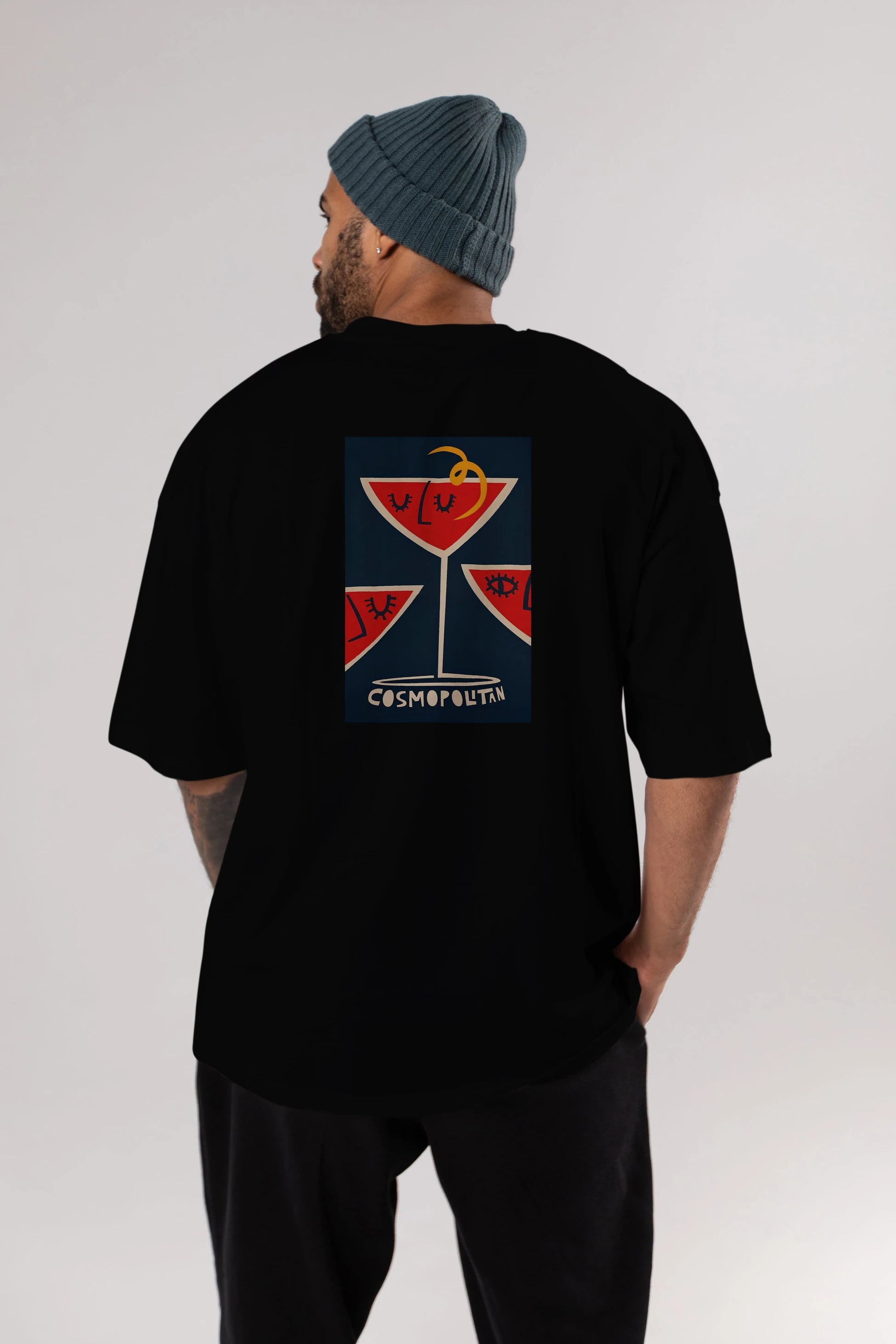 Cosmopolitan 4 Arka Baskılı Oversize t-shirt Erkek Kadın Unisex %100 Pamuk Bisiklet Yaka tişort