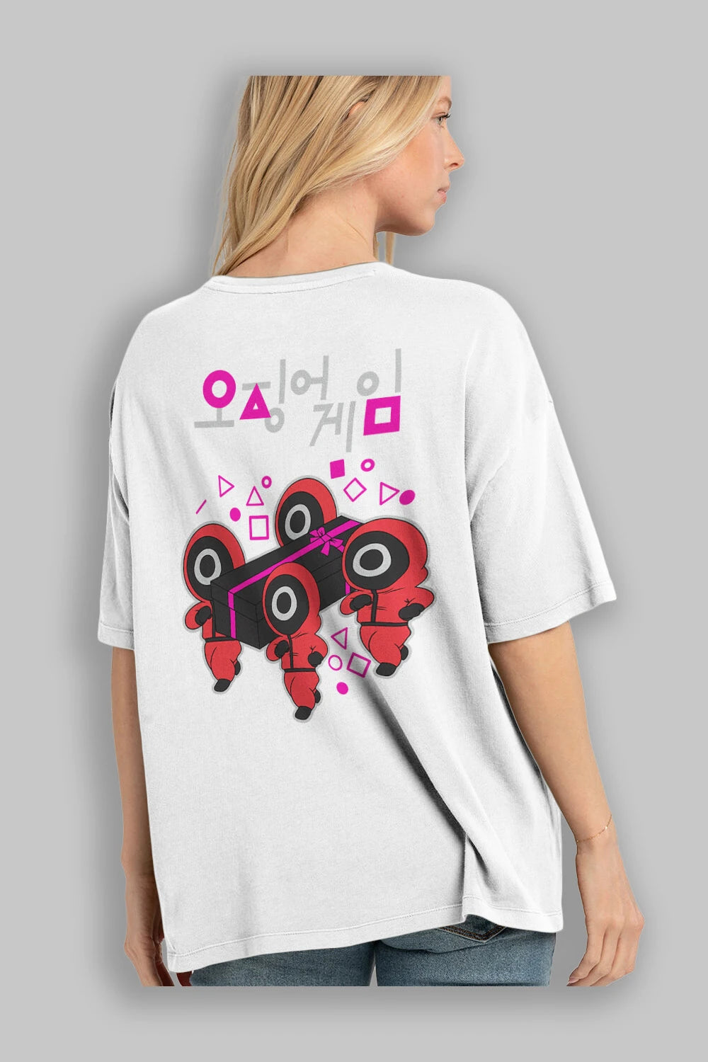 Squid Game (6) Arka Baskılı Oversize t-shirt Erkek Kadın Unisex %100 Pamuk Bisiklet Yaka tişort