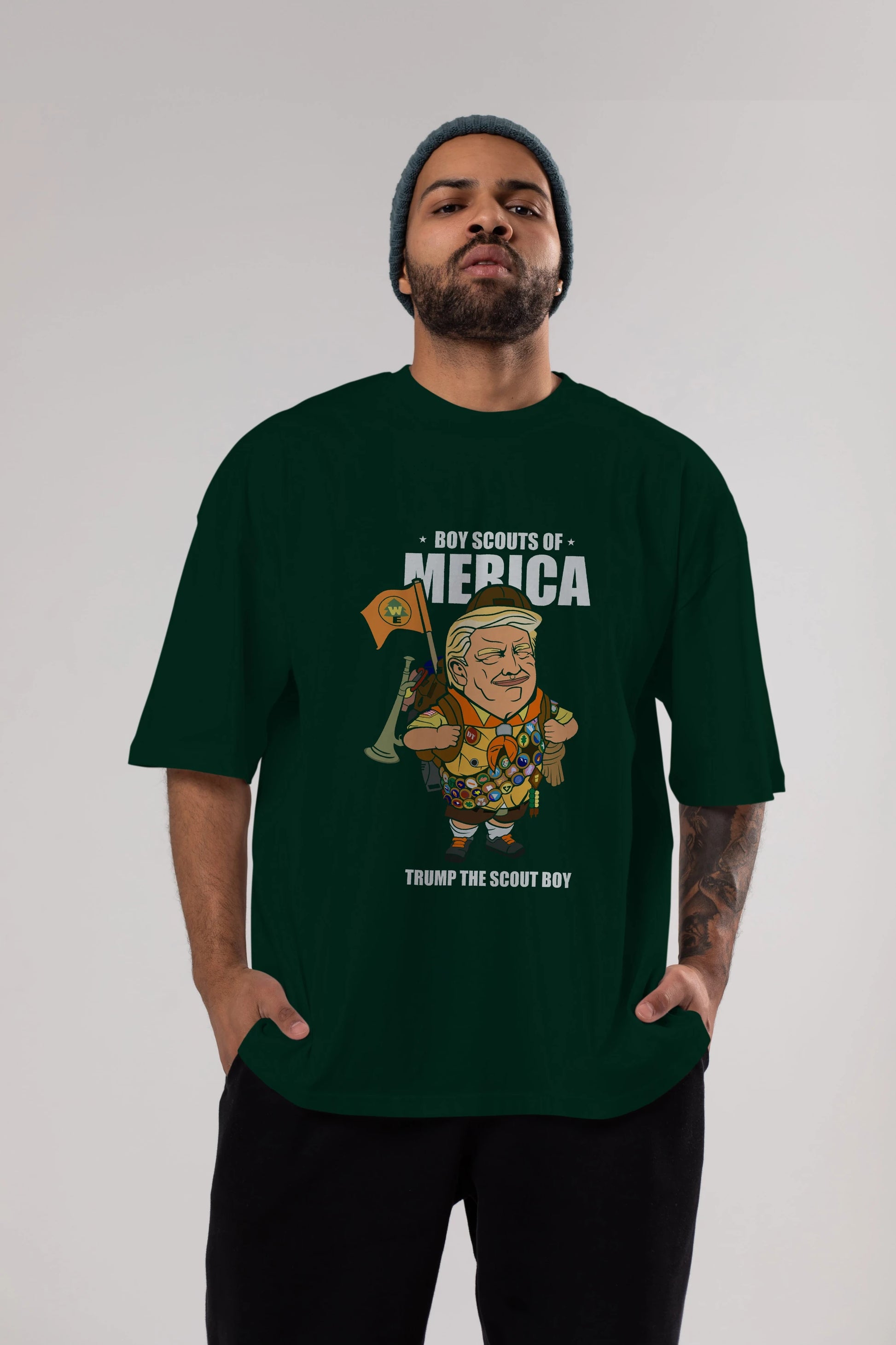 Trump Scout Boy Ön Baskılı Oversize t-shirt Erkek Kadın Unisex %100 Pamuk tişort