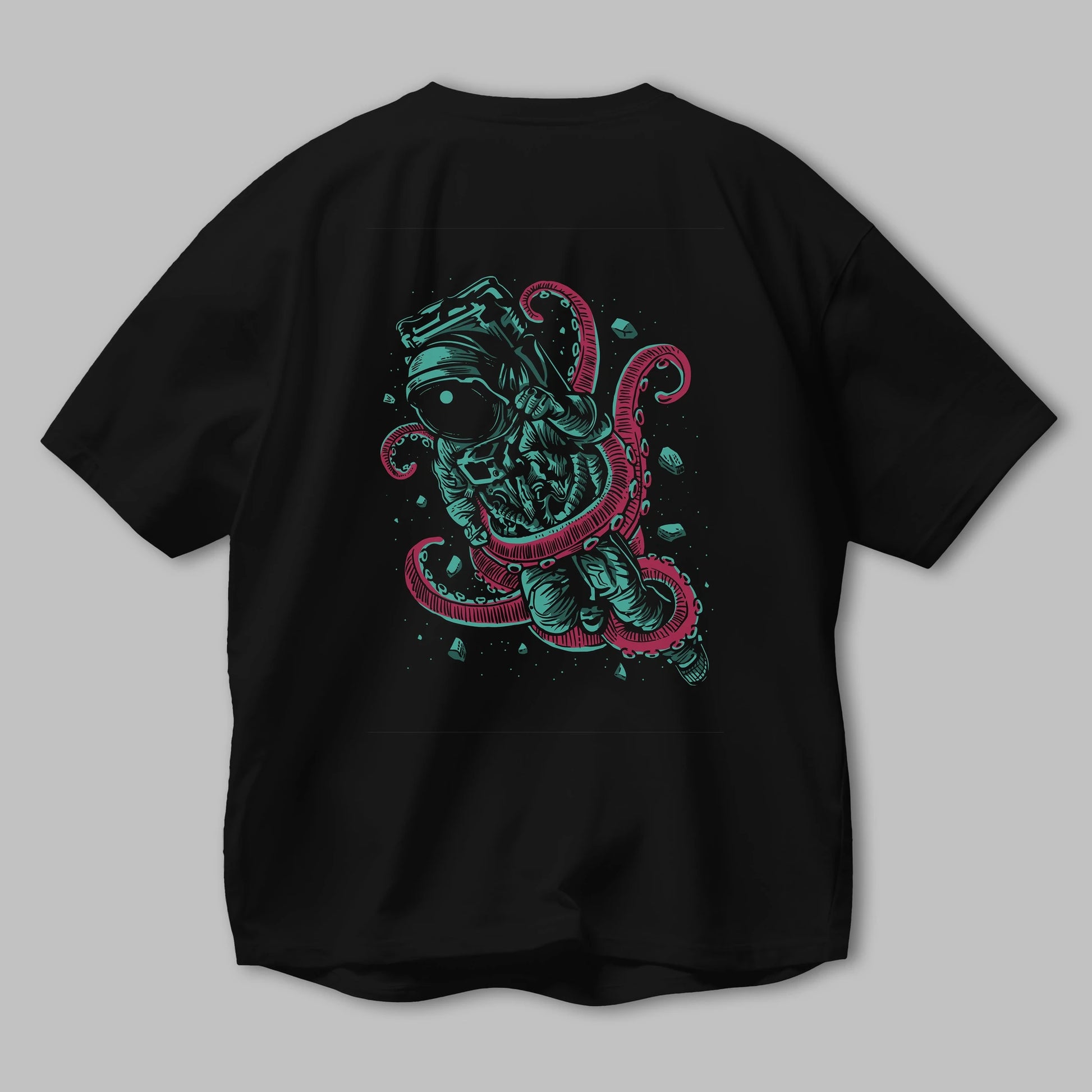 Astronaut Octopus Arka Baskılı Oversize t-shirt Erkek Kadın Unisex %100 Pamuk