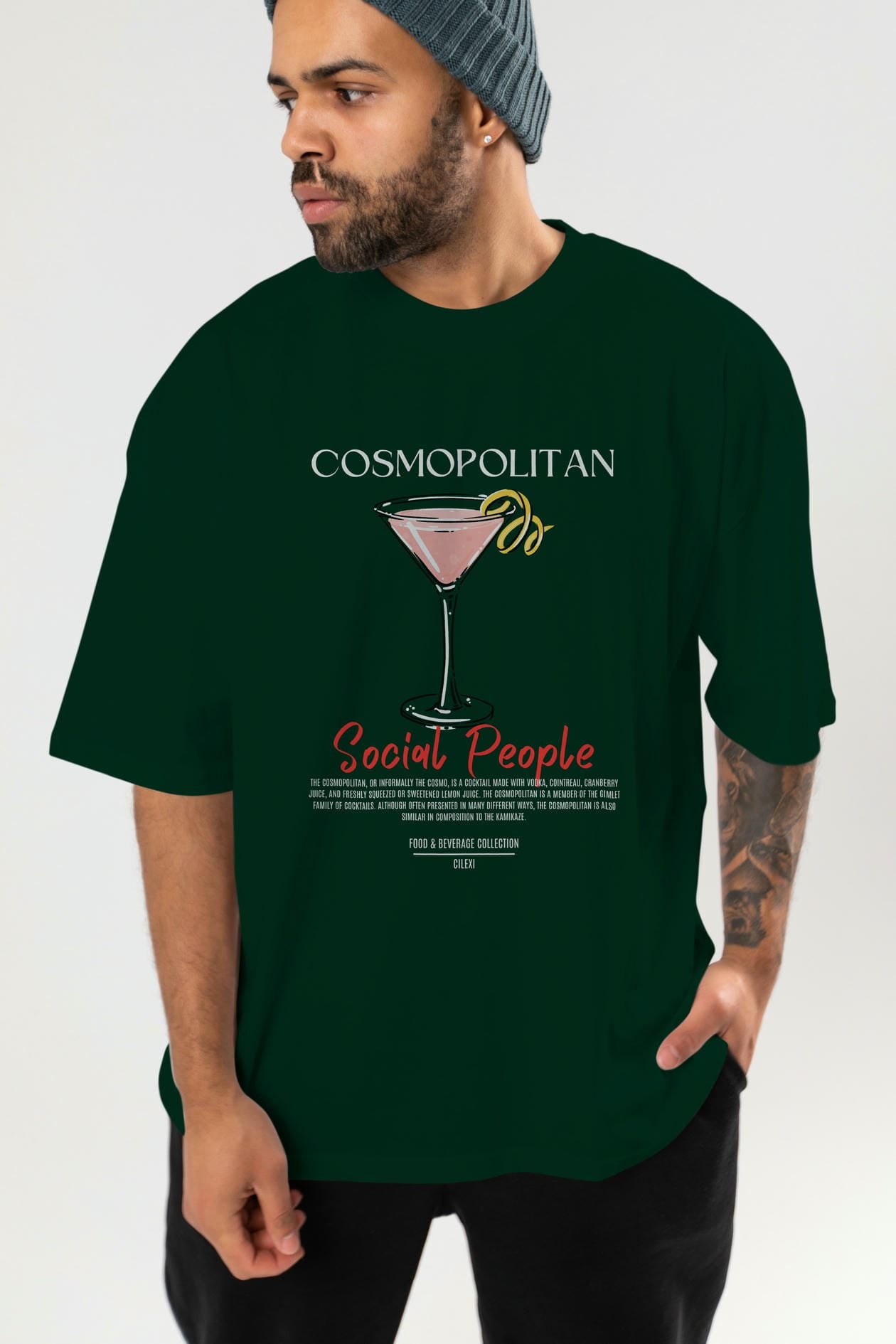 Cosmopolıtan Kokteyl Serisi ön Baskılı Oversize t-shirt Erkek Kadın %100 Pamuk Bisiklet Yaka tişort