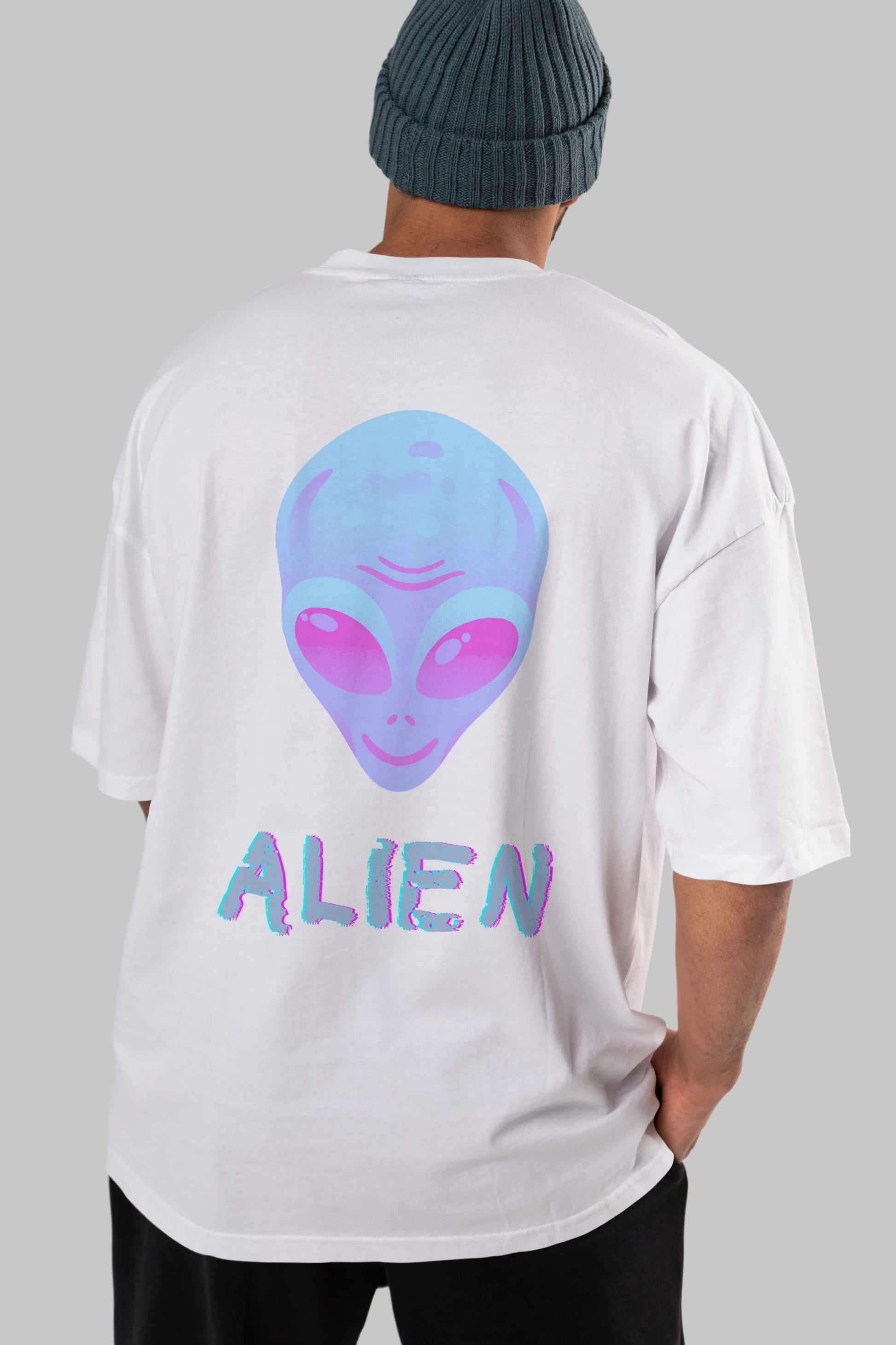 Alien Arka Baskılı Oversize t-shirt Erkek Kadın Unisex