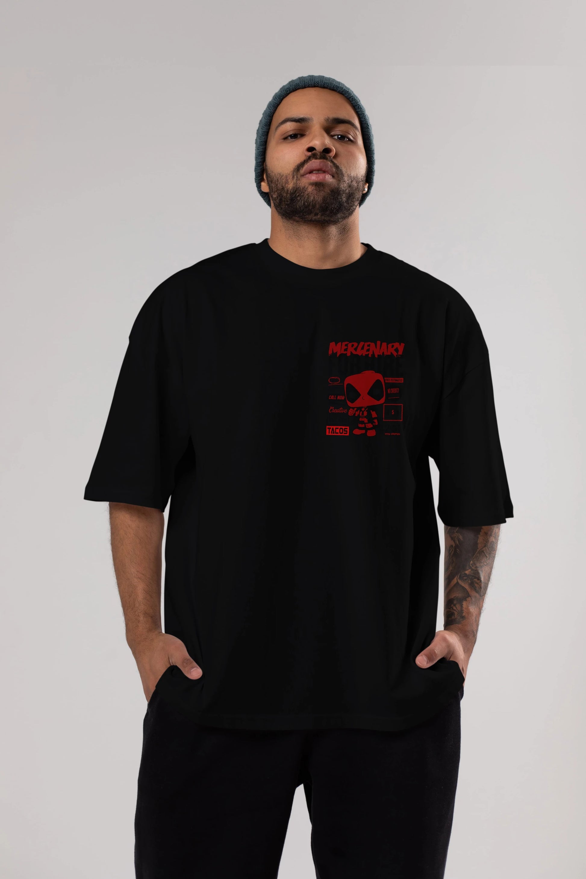 Deadpool (18) Ön Sol Baskılı Oversize t-shirt Erkek Kadın Unisex %100 Pamuk Bisiklet Yaka tişort