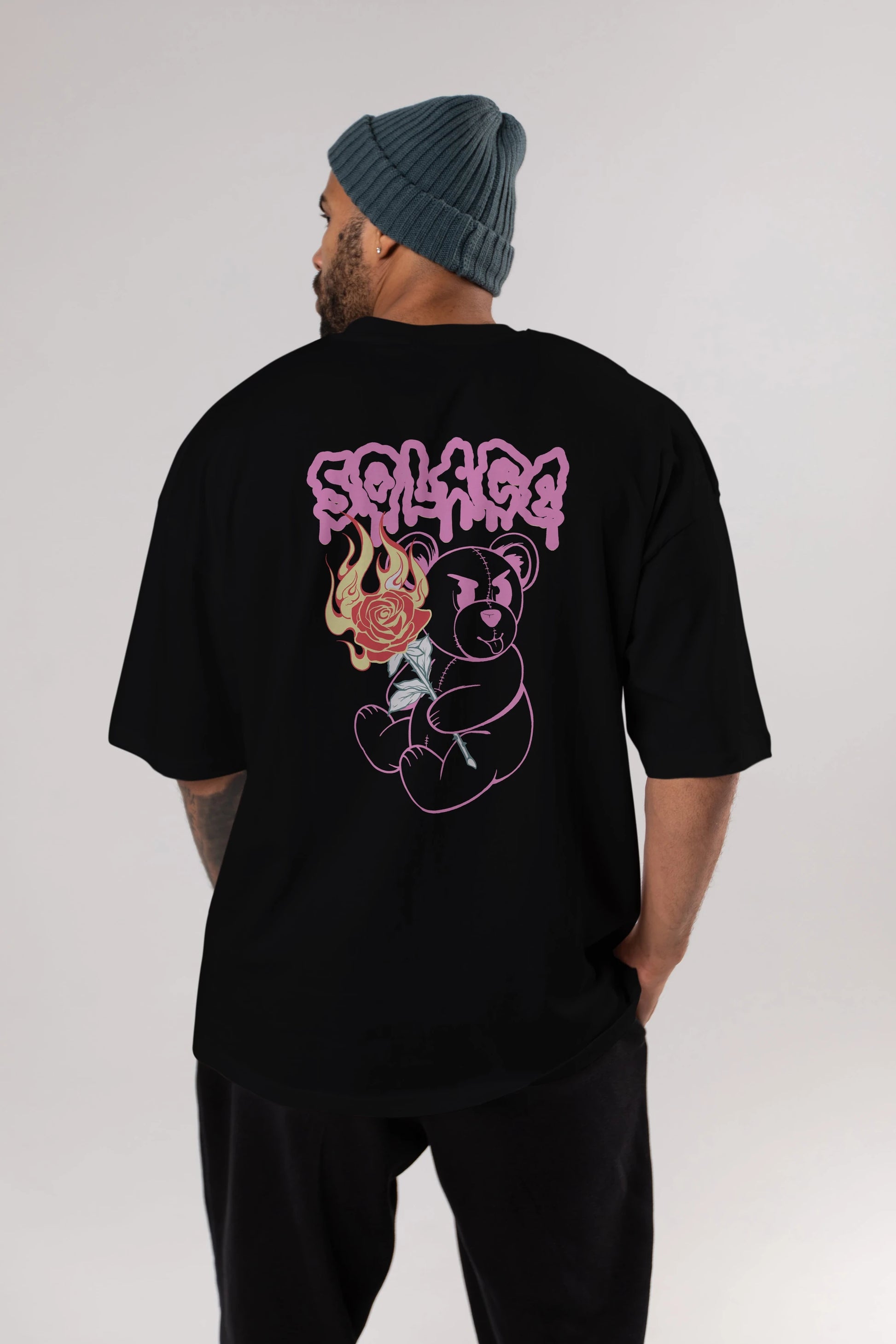 Solage Bear Arka Baskılı Oversize t-shirt Erkek Kadın Unisex