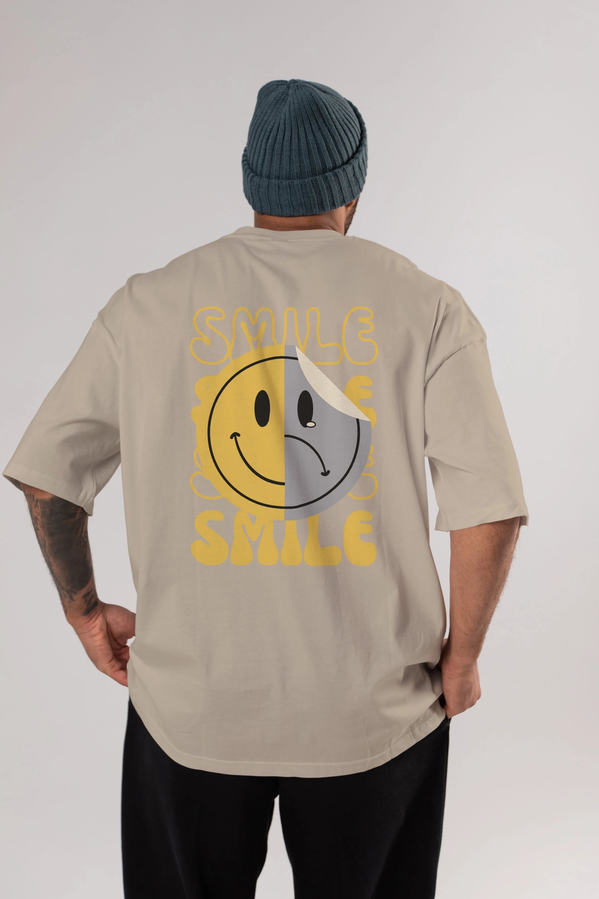 Smile Yazılı Arka Baskılı Oversize t-shirt Erkek Kadın Unisex