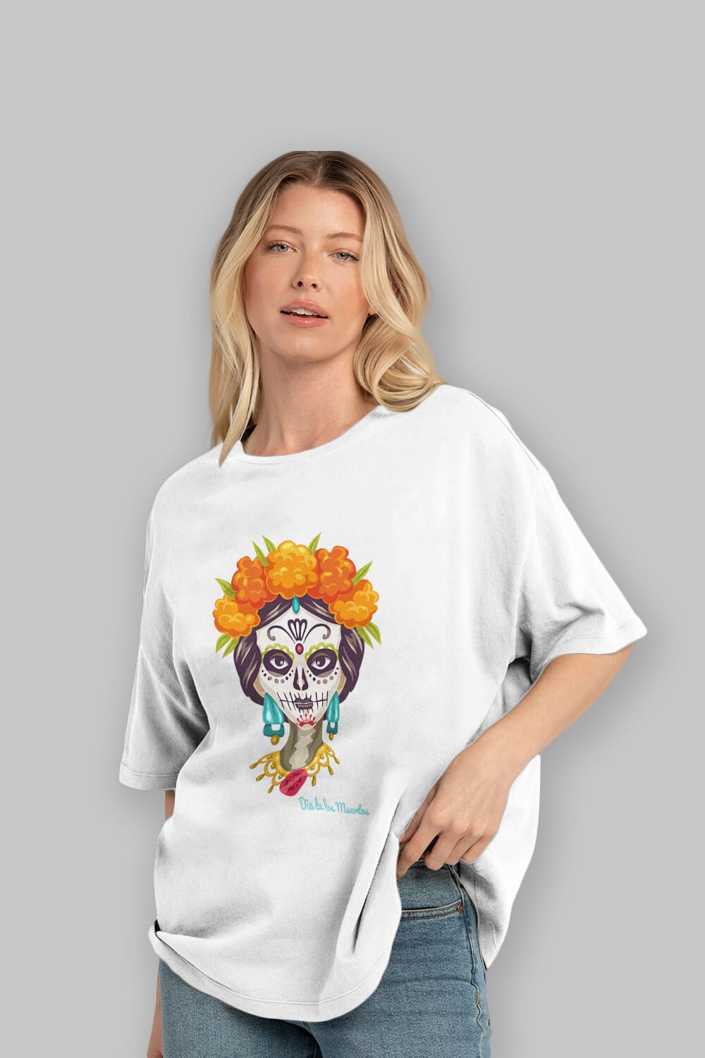 Dia de los Muertos 2 Ön Baskılı Oversize t-shirt Erkek Kadın Unisex