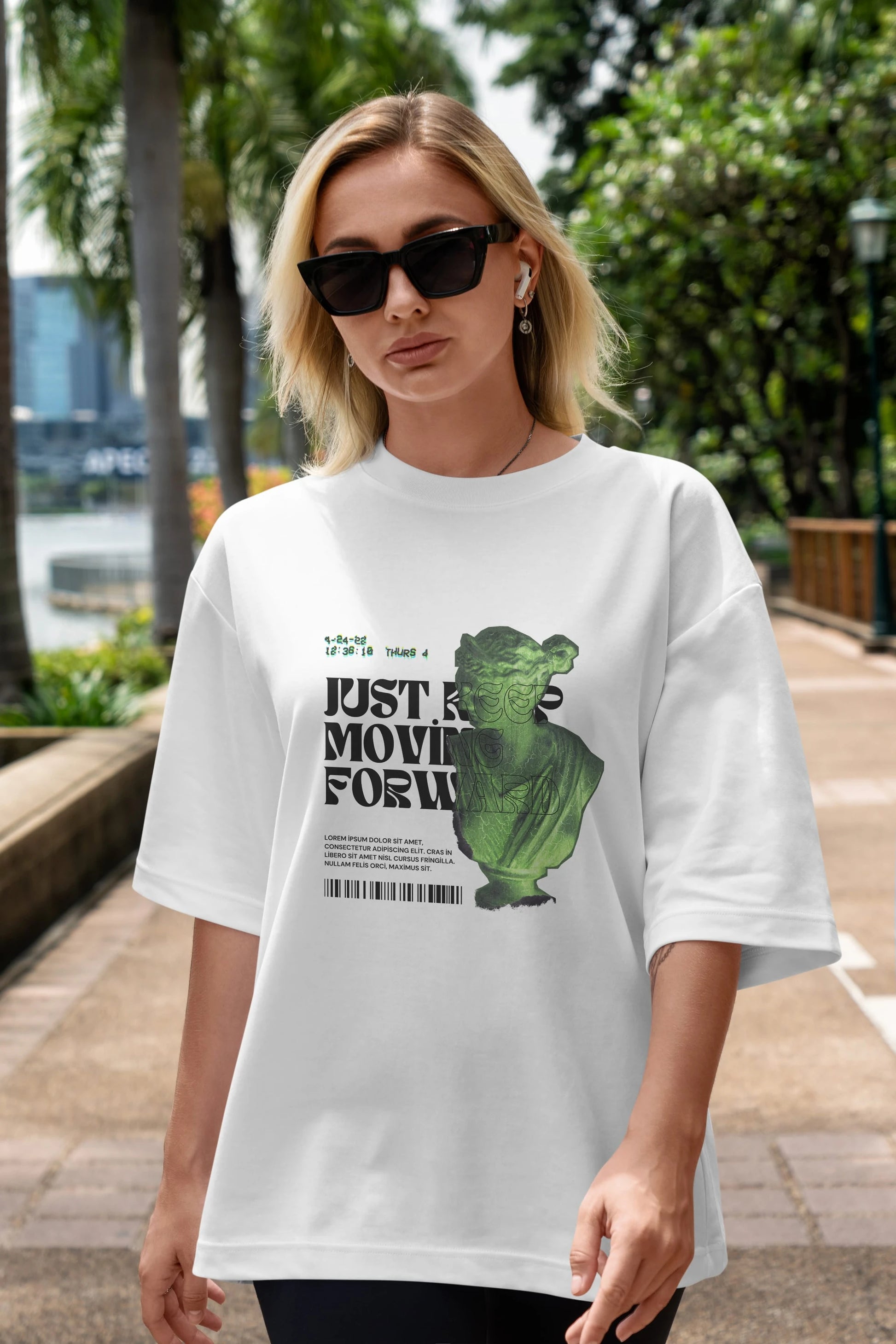 Just Keep Moving Forward Yazılı Ön Baskılı Oversize t-shirt Erkek Kadın Unisex