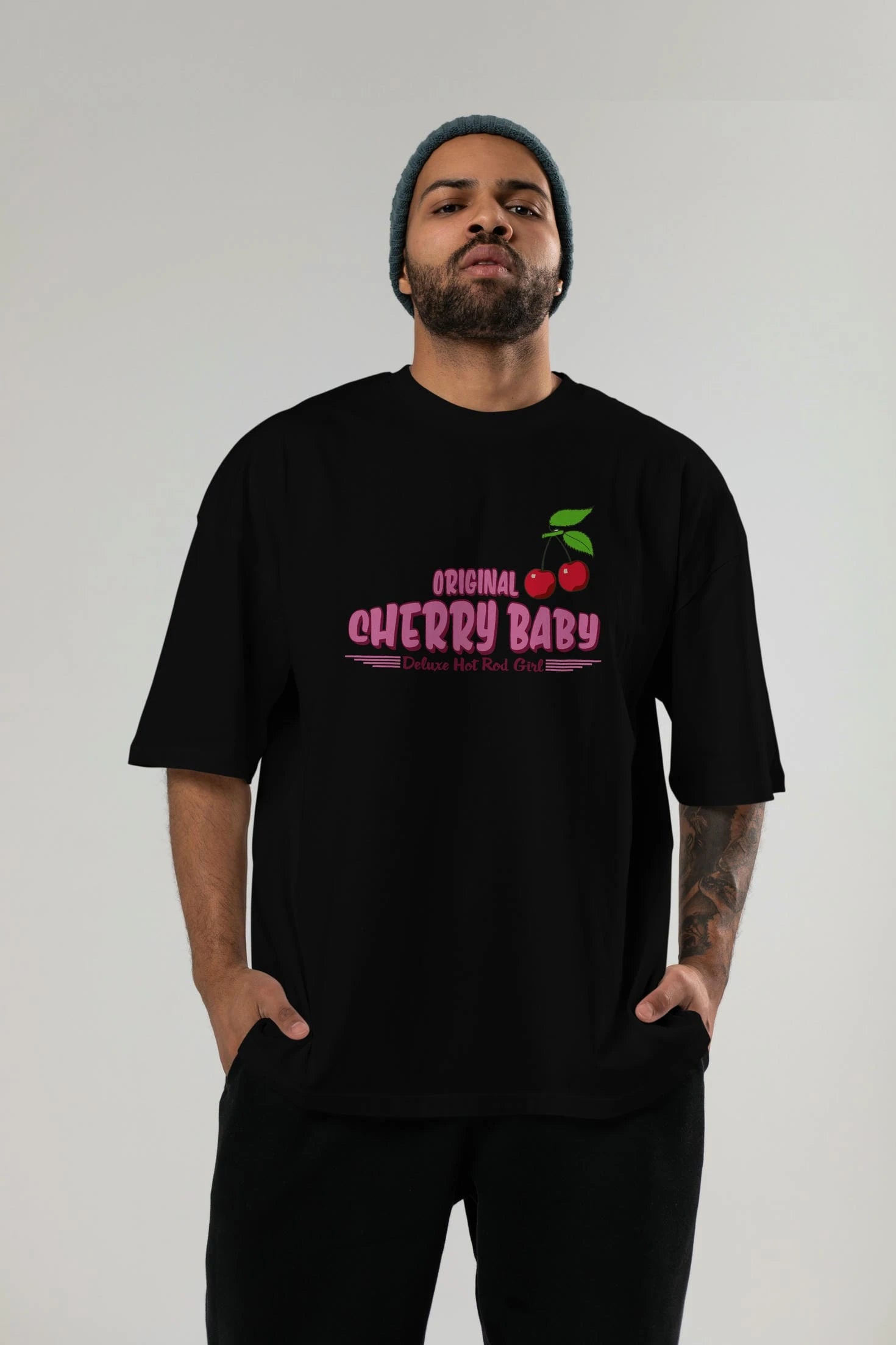 Cherry Baby Ön Baskılı Oversize t-shirt Erkek Kadın Pamuk Bisiklet Yaka tişort