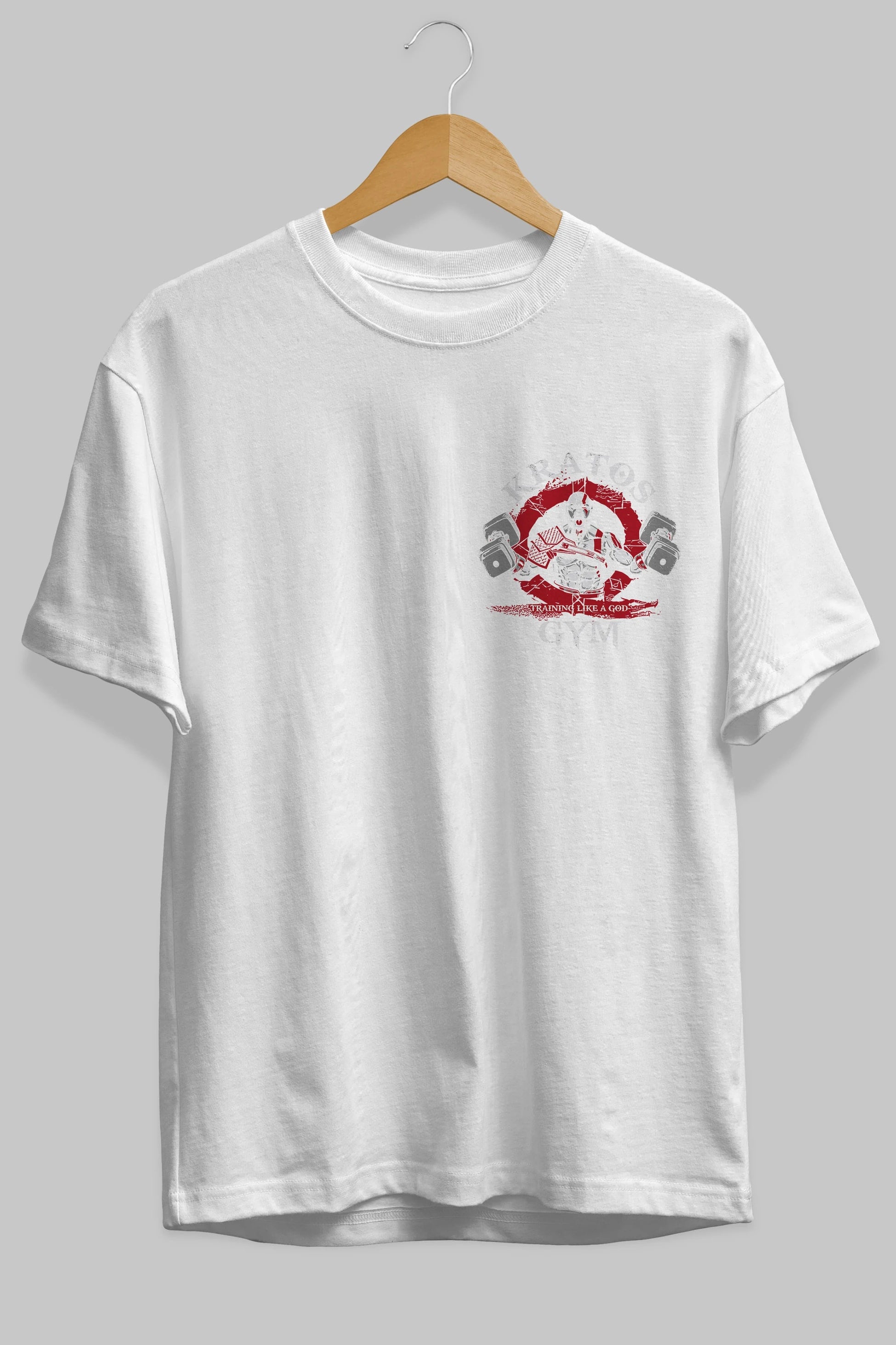 Kratos GYM Ön Sol Baskılı Oversize t-shirt Erkek Kadın Unisex %100 Pamuk Bisiklet Yaka tişort