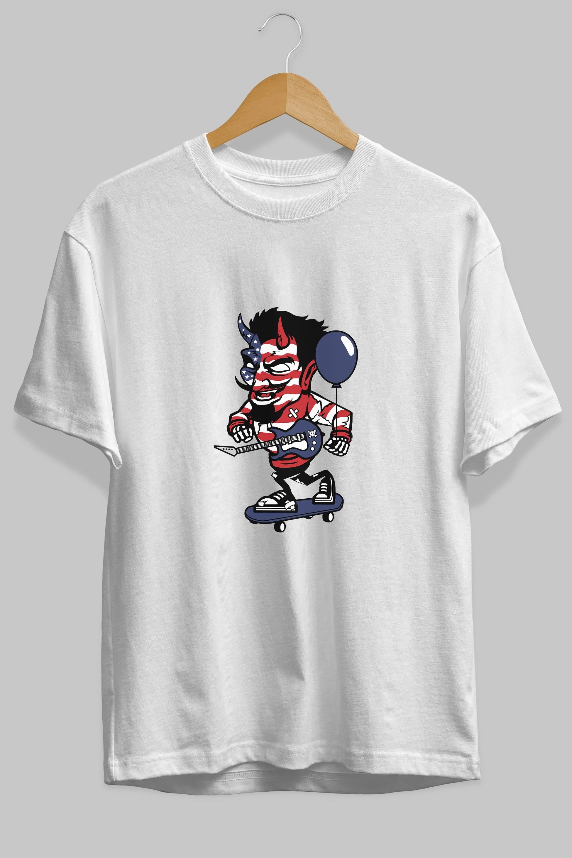 American Devil Skater Ön Baskılı Oversize t-shirt Erkek Kadın Unisex %100 Pamuk tişort