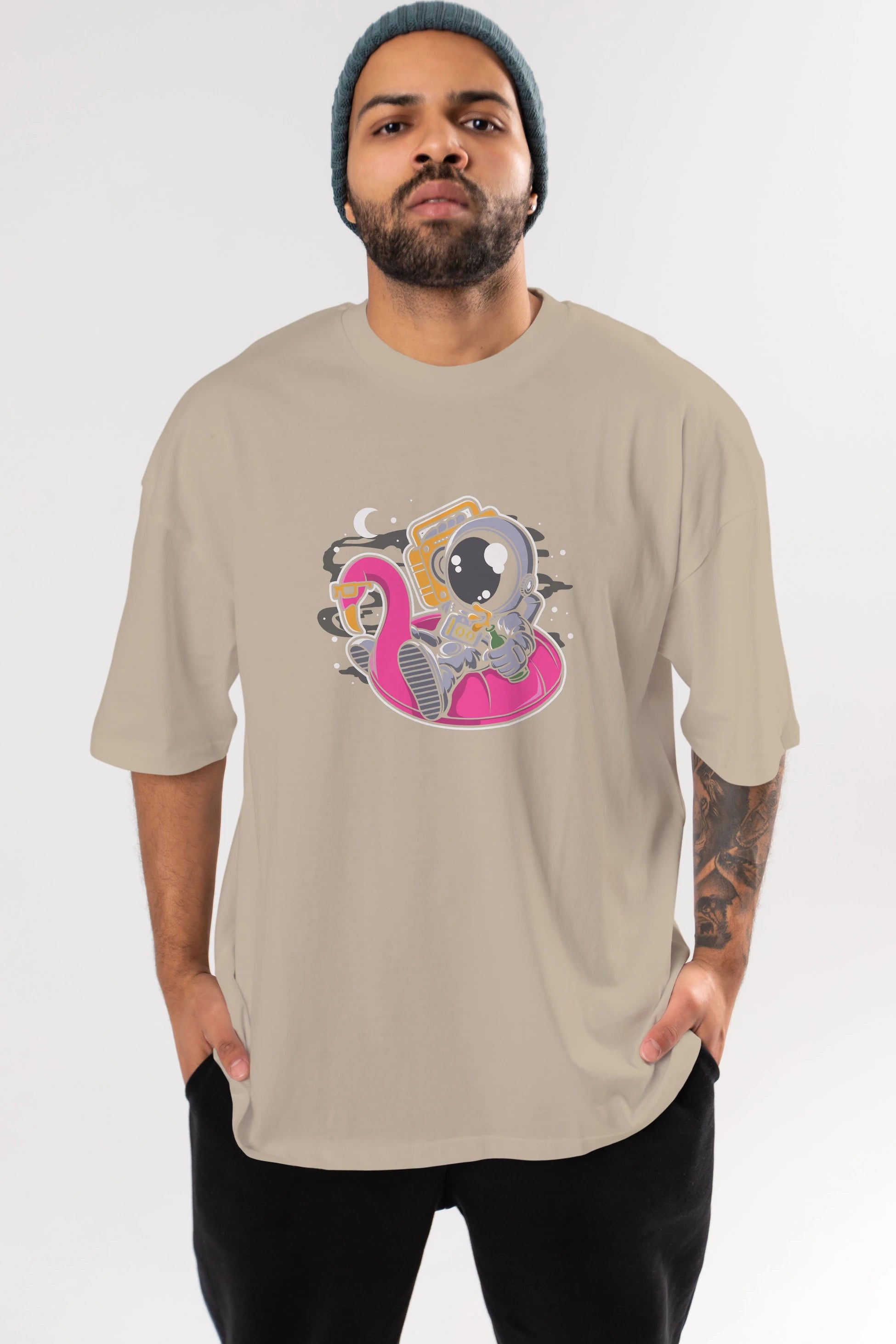 Astronaut Floaties Ballon Ön Baskılı Oversize t-shirt Erkek Kadın Unisex