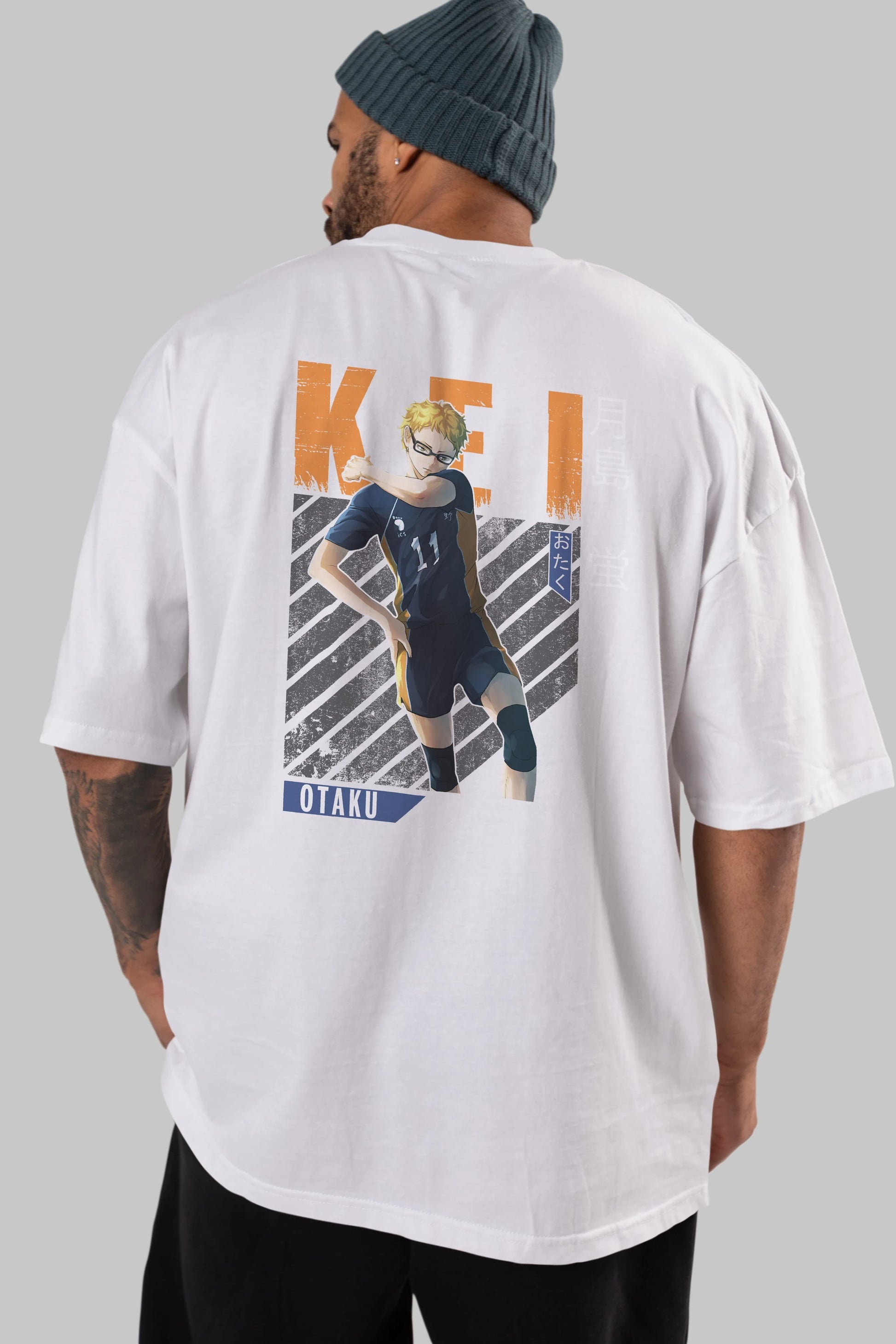 Kei Tsukishima 2 Anime Arka Baskılı Oversize t-shirt Erkek Kadın Unisex