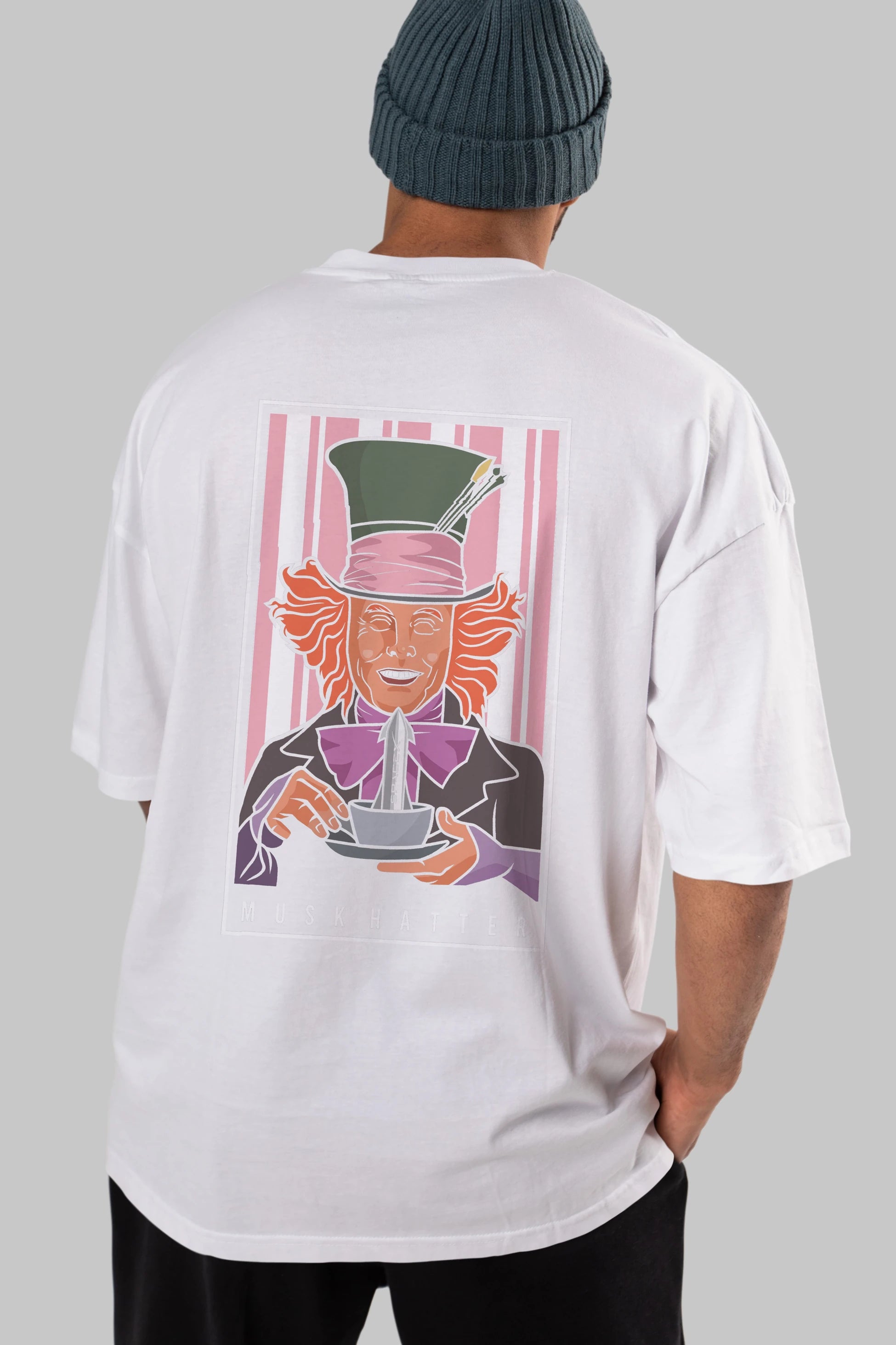 Mad Hatter Elon Musk Arka Baskılı Oversize t-shirt Erkek Kadın Unisex %100 Pamuk tişort
