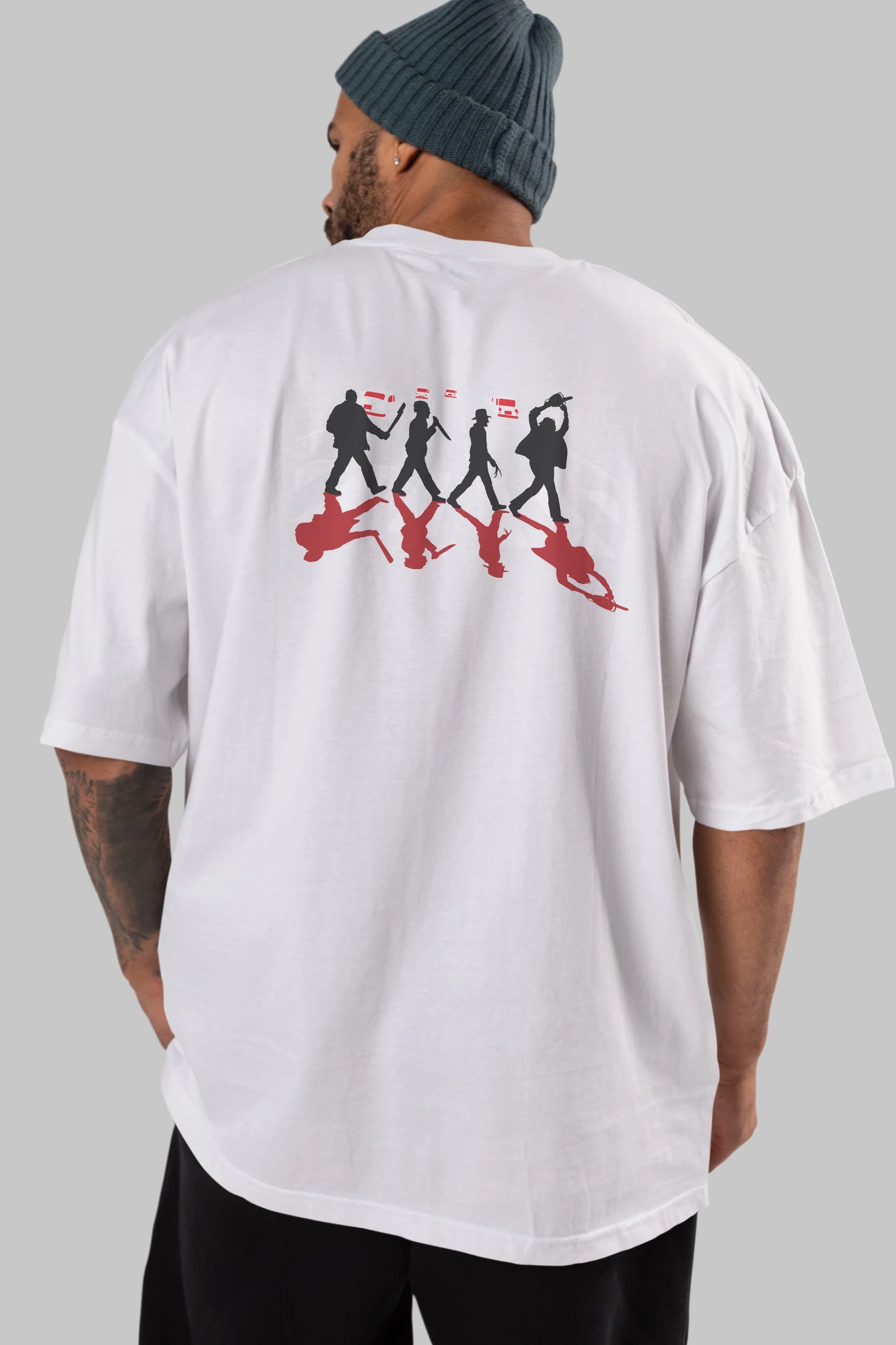 Abbey Road Killer Red Arka Baskılı Oversize t-shirt %100 pamuk Erkek Kadın Unisex
