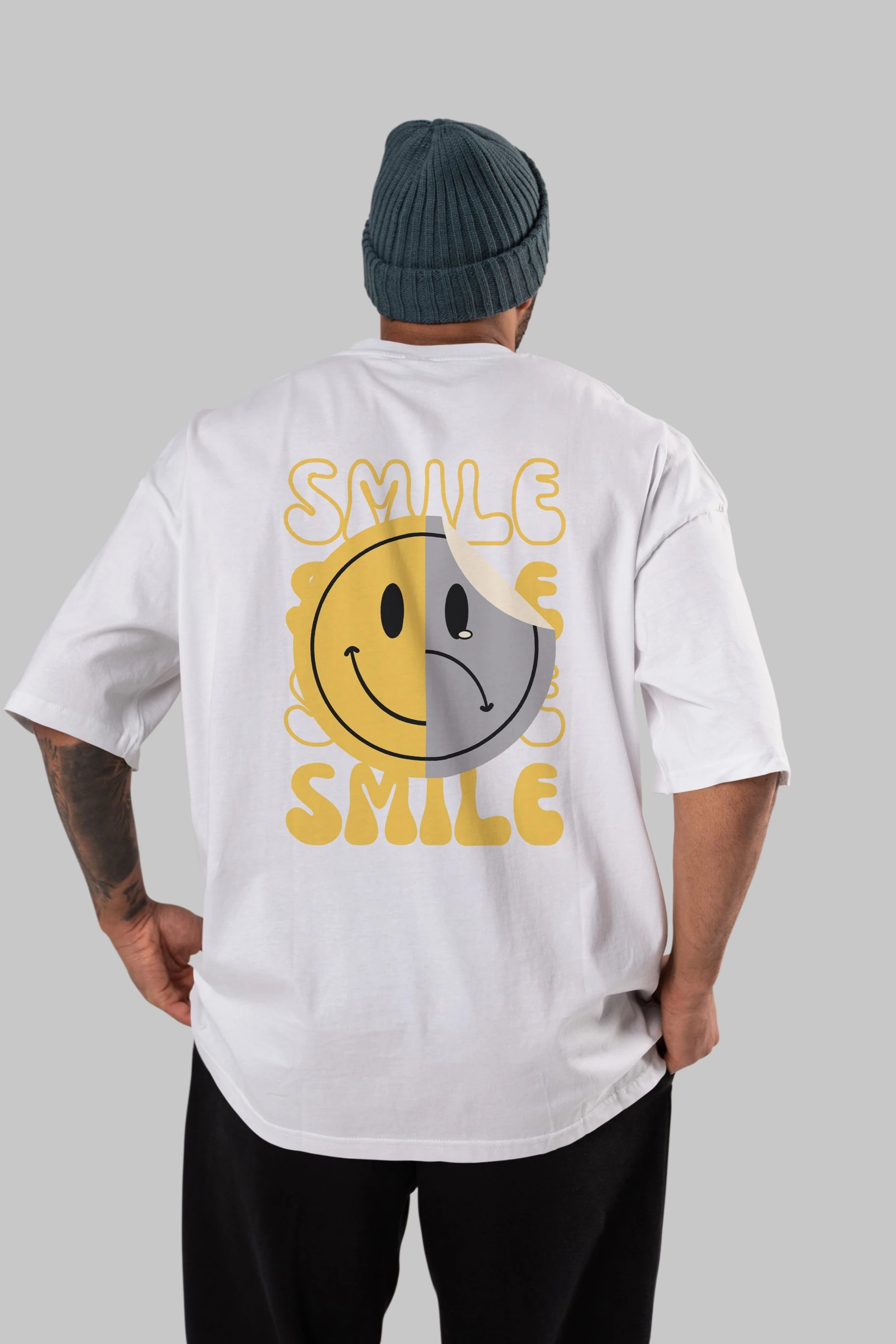 Smile Yazılı Arka Baskılı Oversize t-shirt Erkek Kadın Unisex