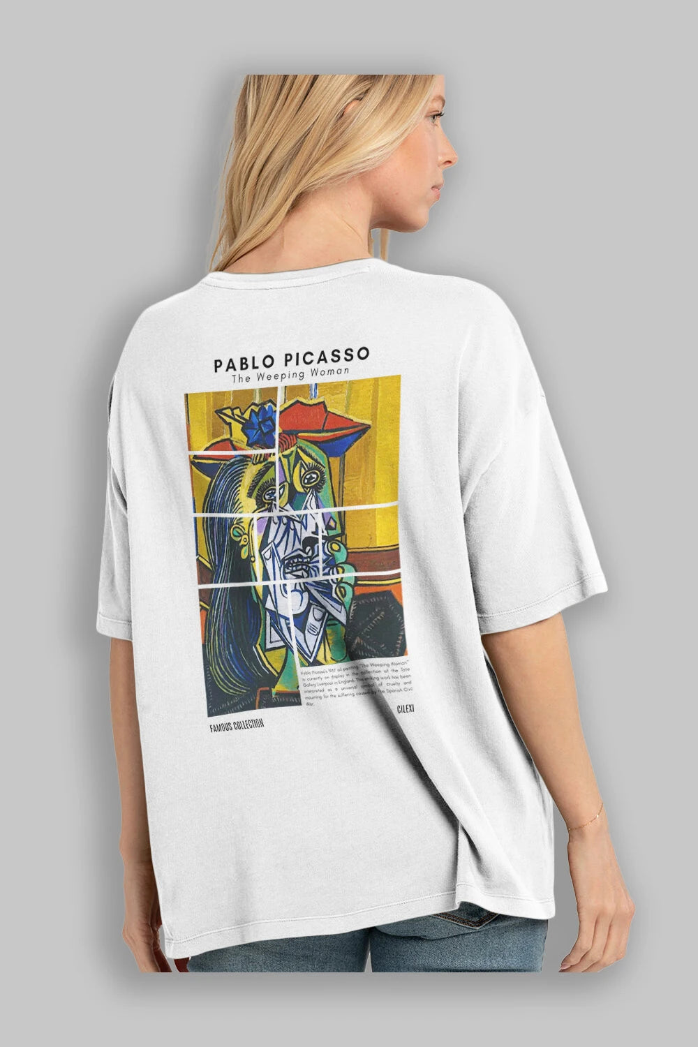 Pablo Picasso Arka Baskılı Oversize t-shirt Erkek Kadın Bisiklet Yaka Pamuk tişort