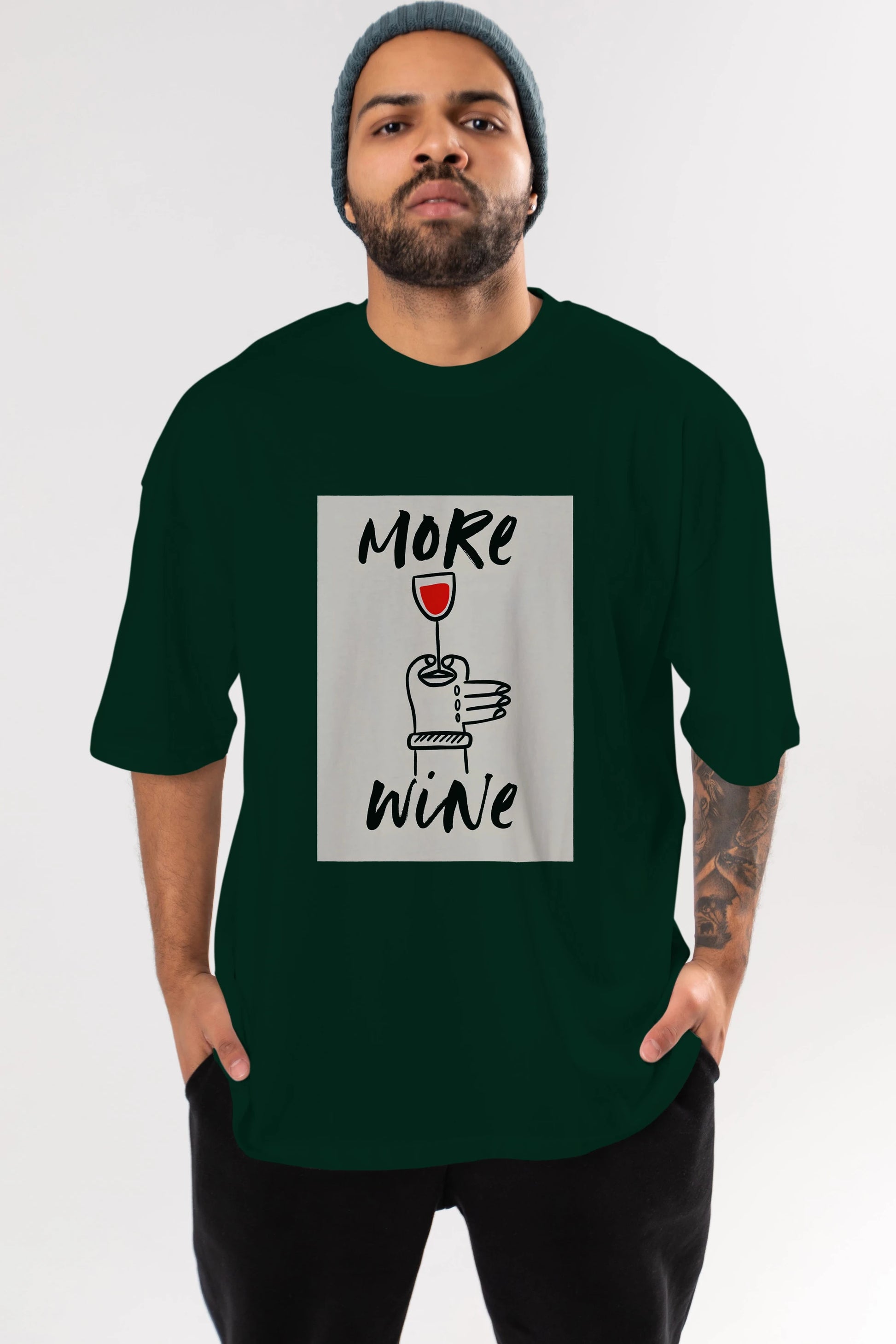 More Wine 2 Ön Baskılı Oversize t-shirt Erkek Kadın Unisex %100 Pamuk Bisiklet Yaka tişort