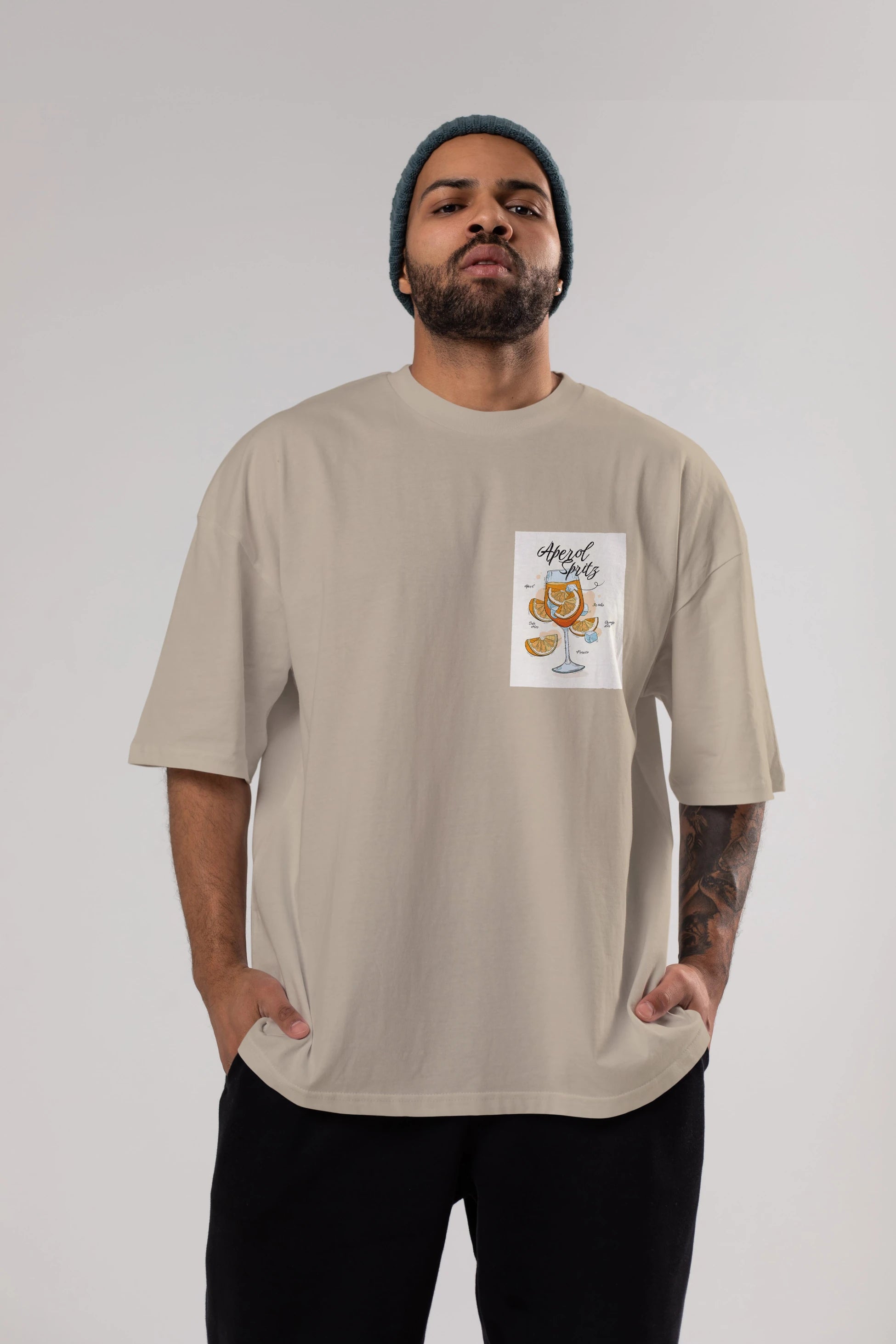 Aperol Spritz 6 Ön Sol Baskılı Oversize t-shirt Erkek Kadın Unisex %100 Pamuk Bisiklet Yaka tişort