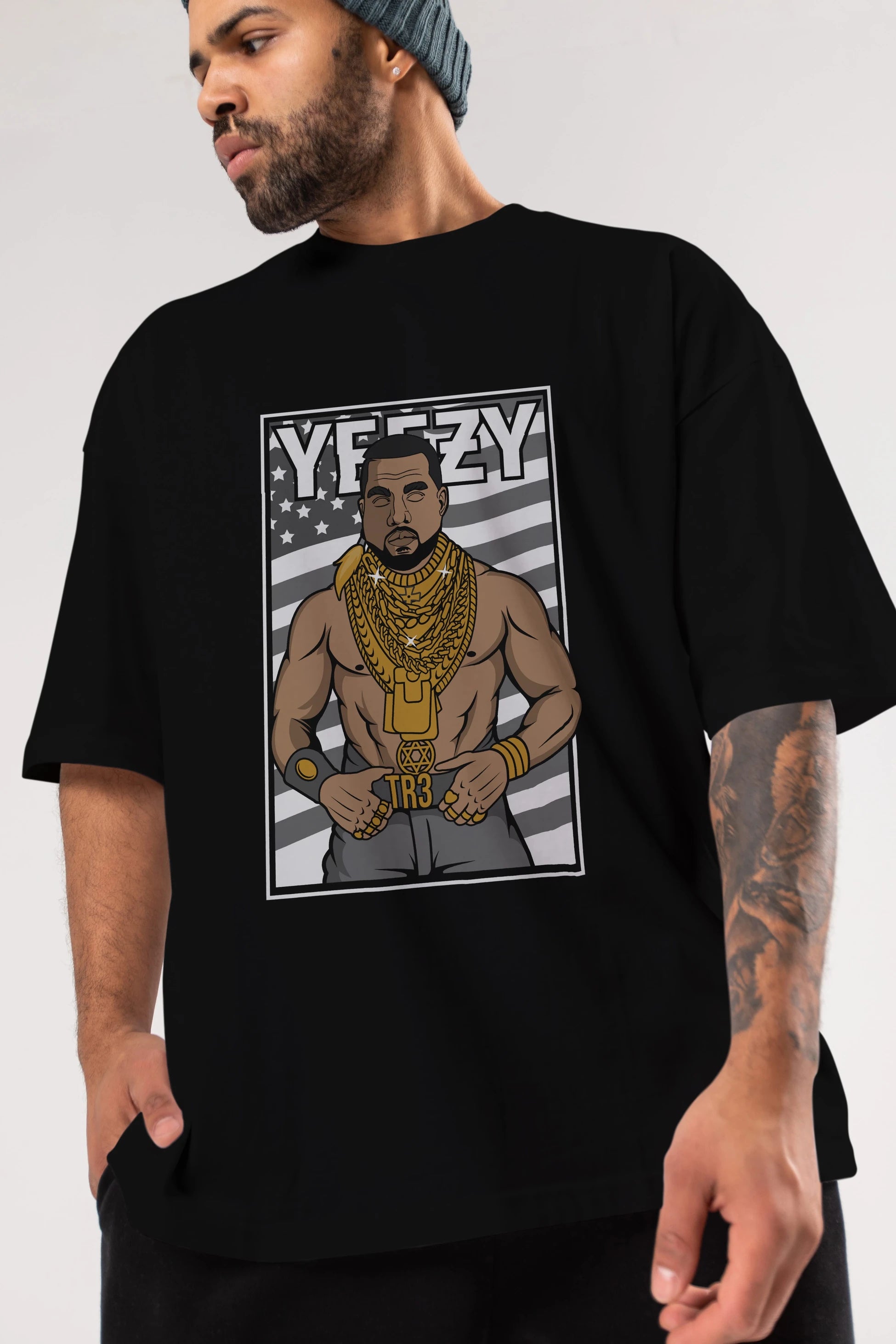 Mr.T Ön Baskılı Oversize t-shirt Erkek Kadın Unisex %100 Pamuk tişort