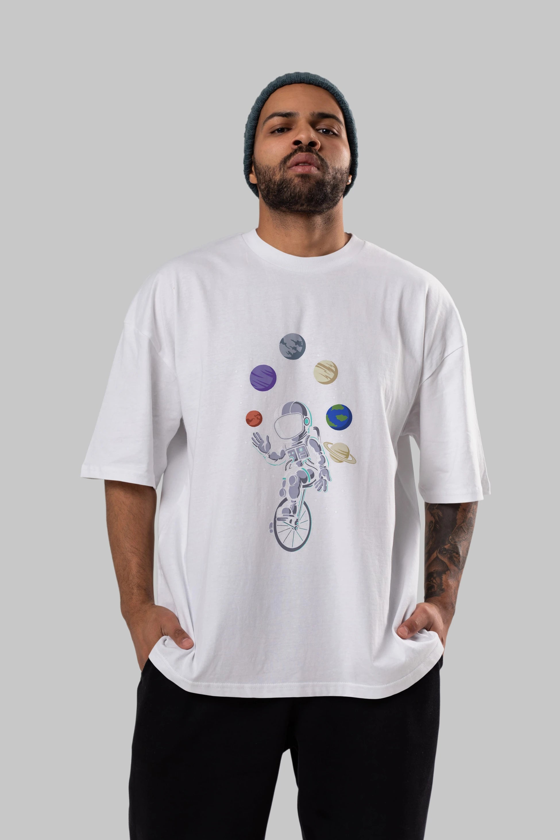 Astronaut Circus Ön Baskılı Oversize t-shirt Erkek Kadın Unisex