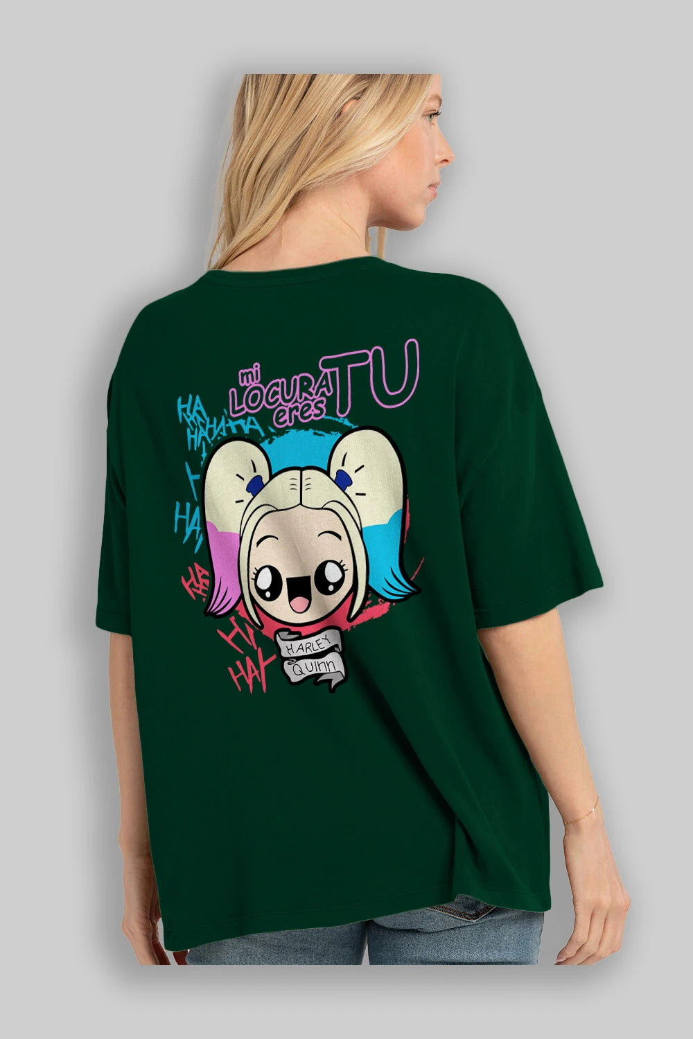 Harley Quinn Arka Baskılı Oversize t-shirt Erkek Kadın Unisex %100 Pamuk Bisiklet Yaka tişort