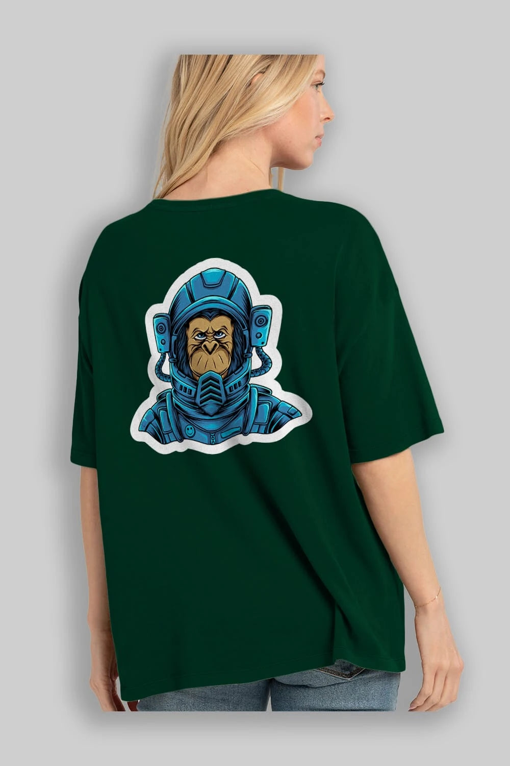 Astromonkey Sticker Arka Baskılı Oversize t-shirt Erkek Kadın Unisex