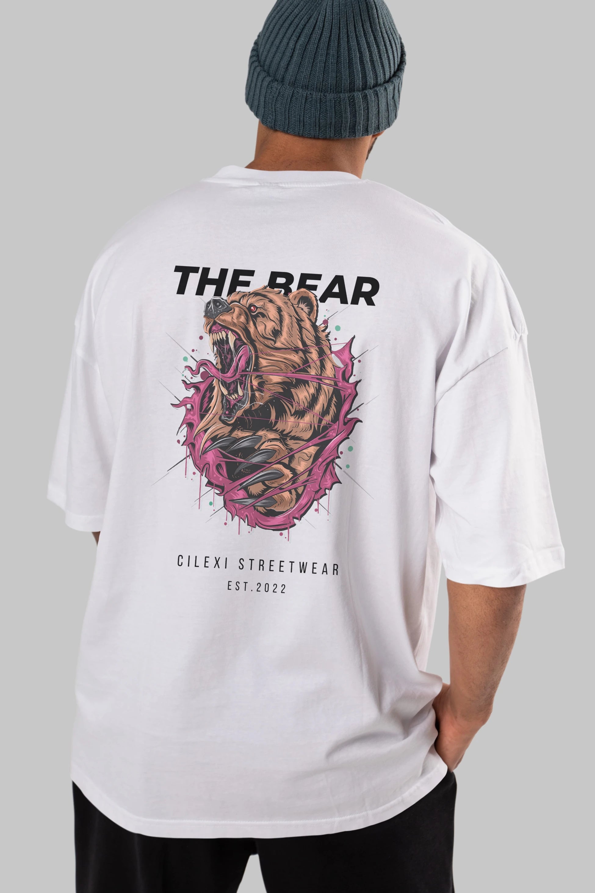 The Bear Arka Baskılı Oversize t-shirt Erkek Kadın Unisex %100 Pamuk