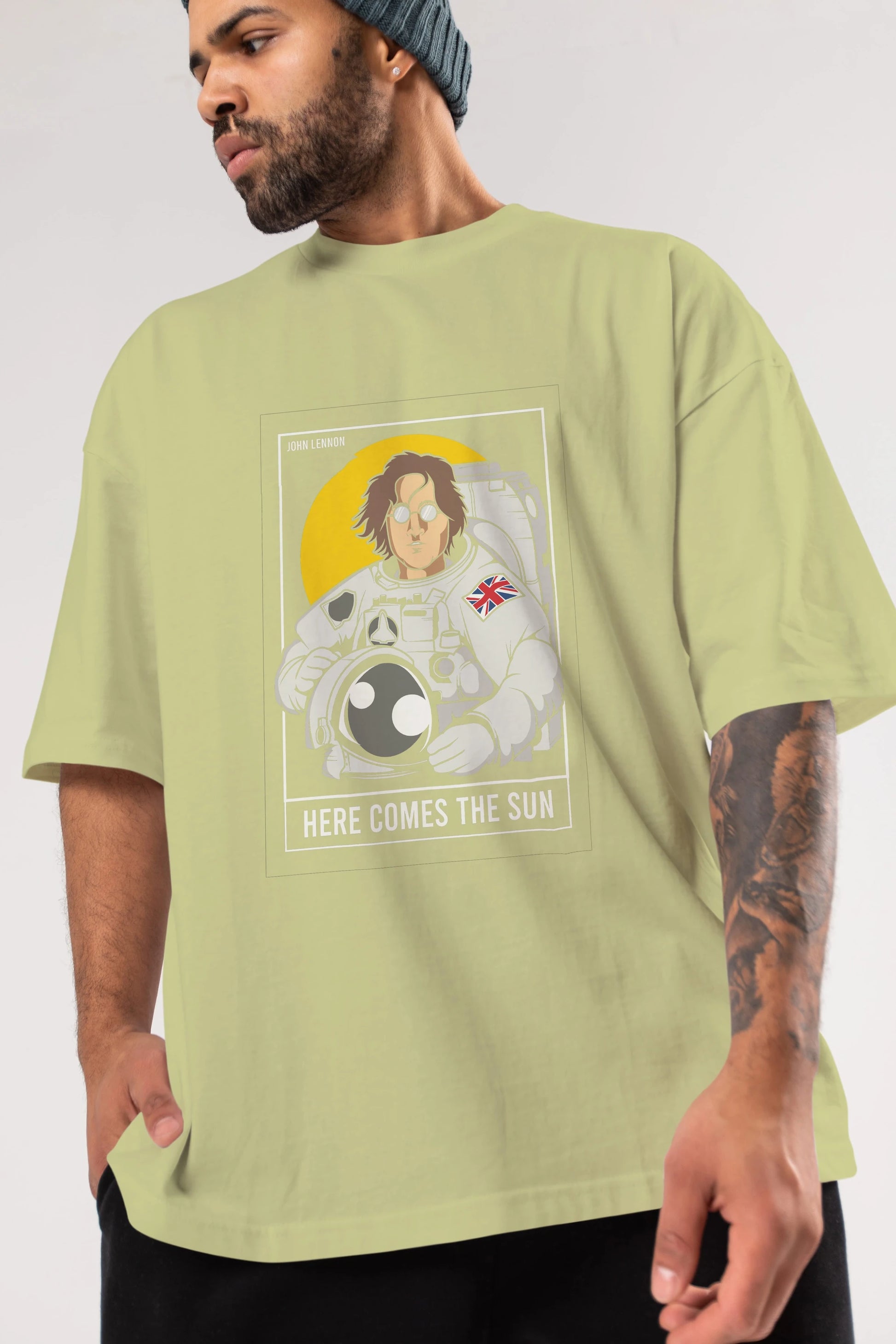 John Lennon Astronot Ön Baskılı Oversize t-shirt Erkek Kadın Unisex %100 Pamuk tişort