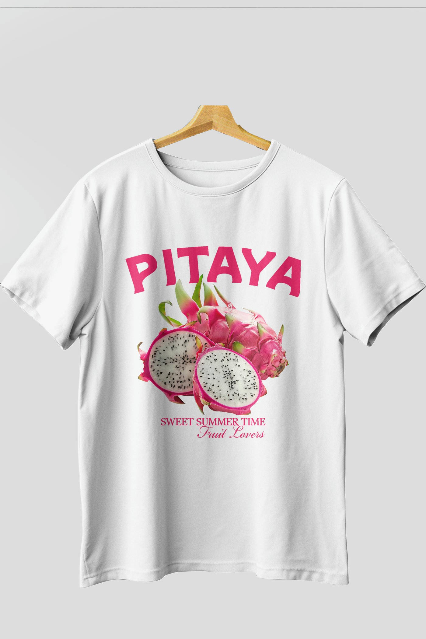 Pitaya Ön Baskılı Oversize t-shirt Erkek Kadın Pamuk Bisiklet Yaka tişort