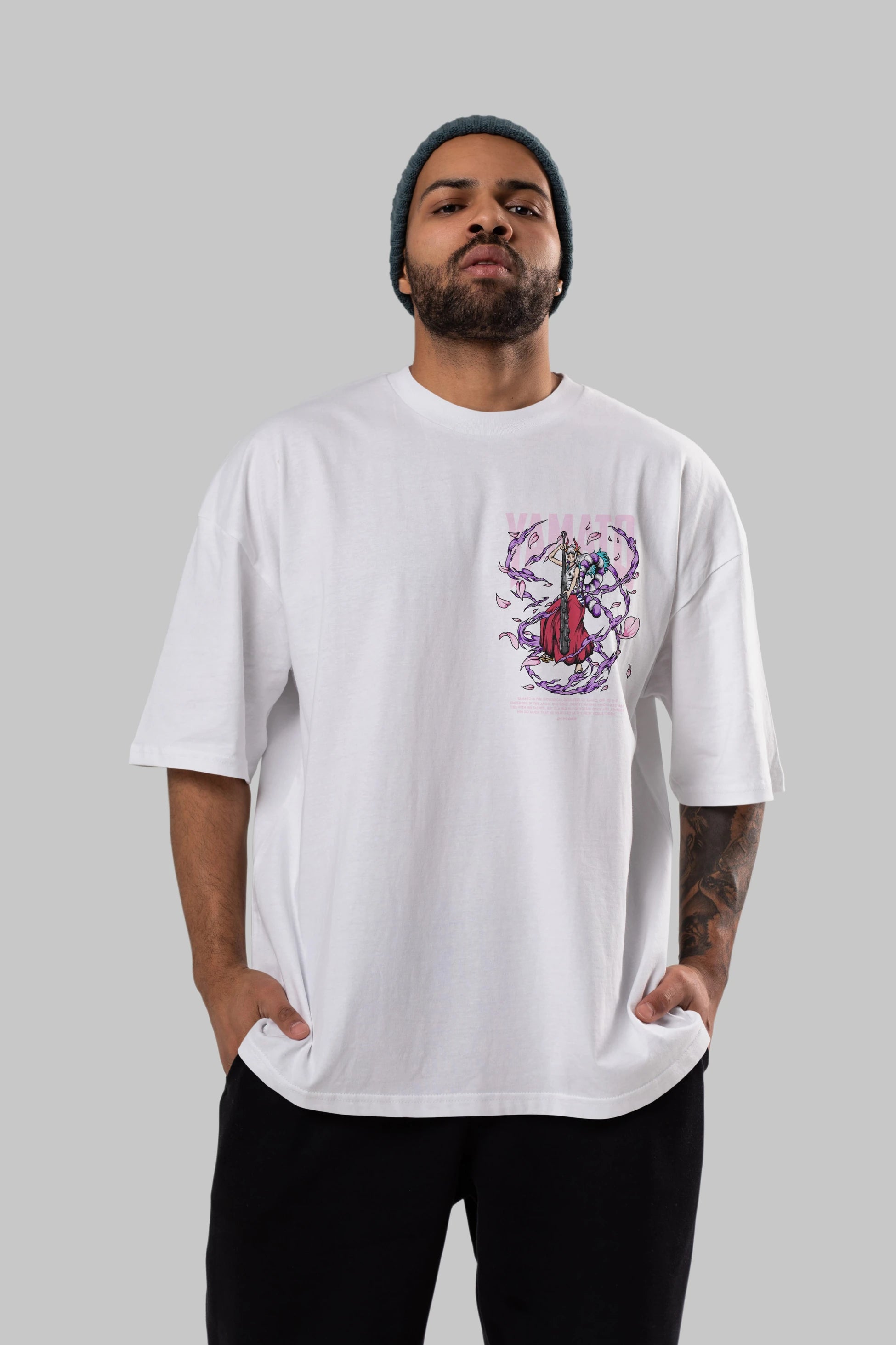 Yamato Ön Sol Baskılı Oversize t-shirt Erkek Kadın Unisex %100 Pamuk Bisiklet Yaka tişort