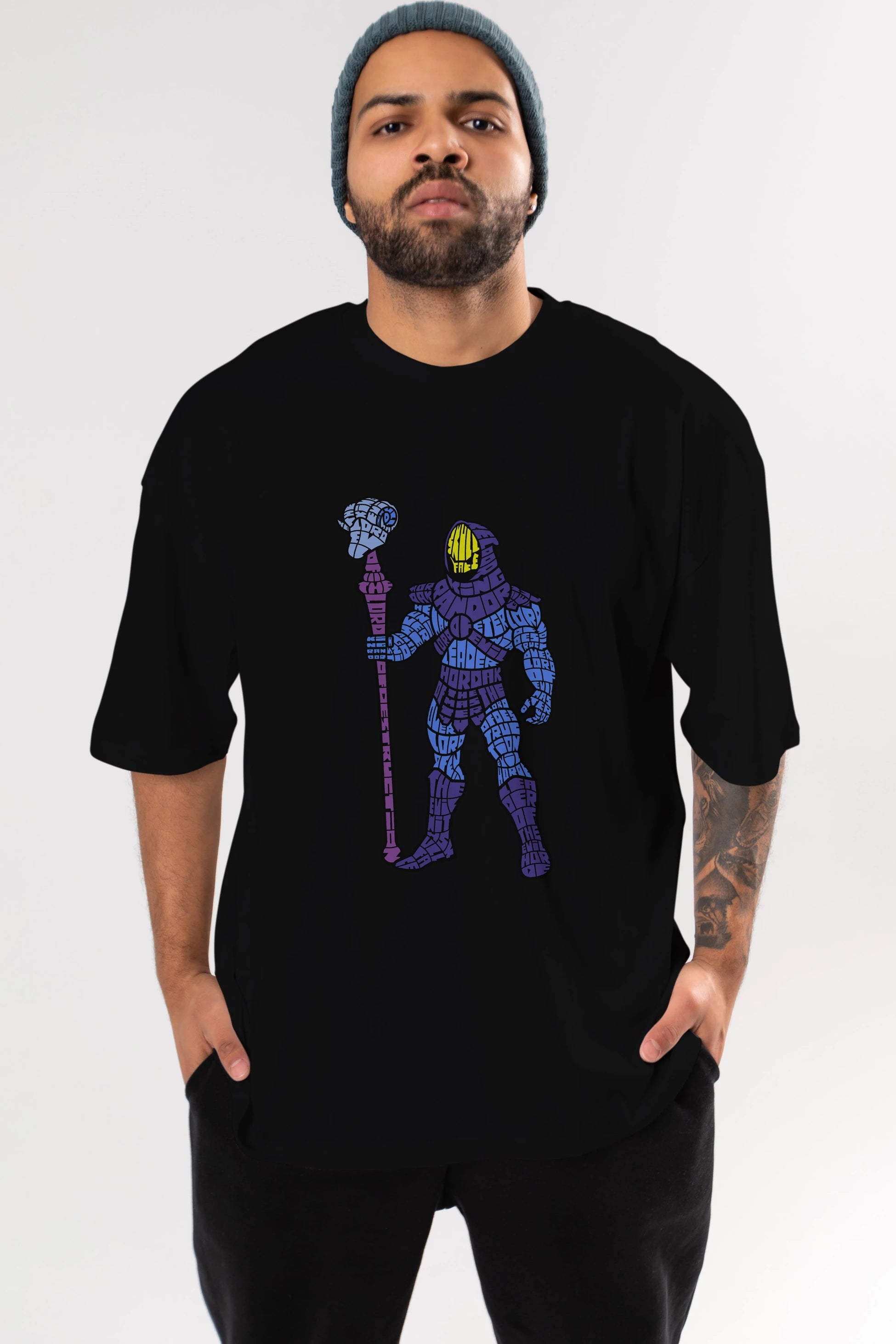 Skull Face Ön Baskılı Oversize t-shirt %100 pamuk Erkek Kadın Unisex