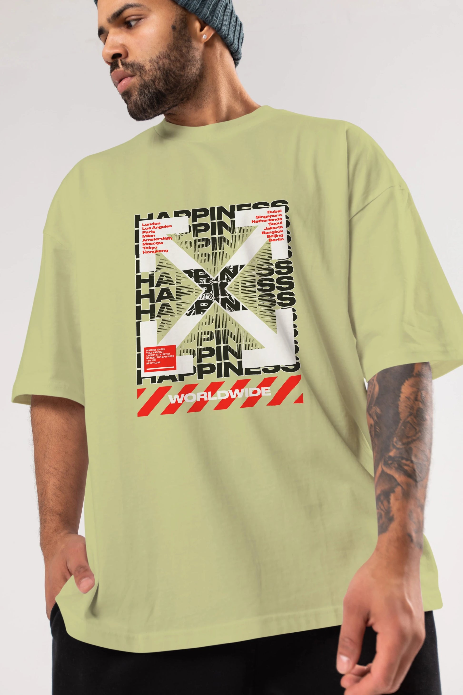Happiness Worldwide Ön Baskılı Oversize t-shirt Erkek Kadın Unisex