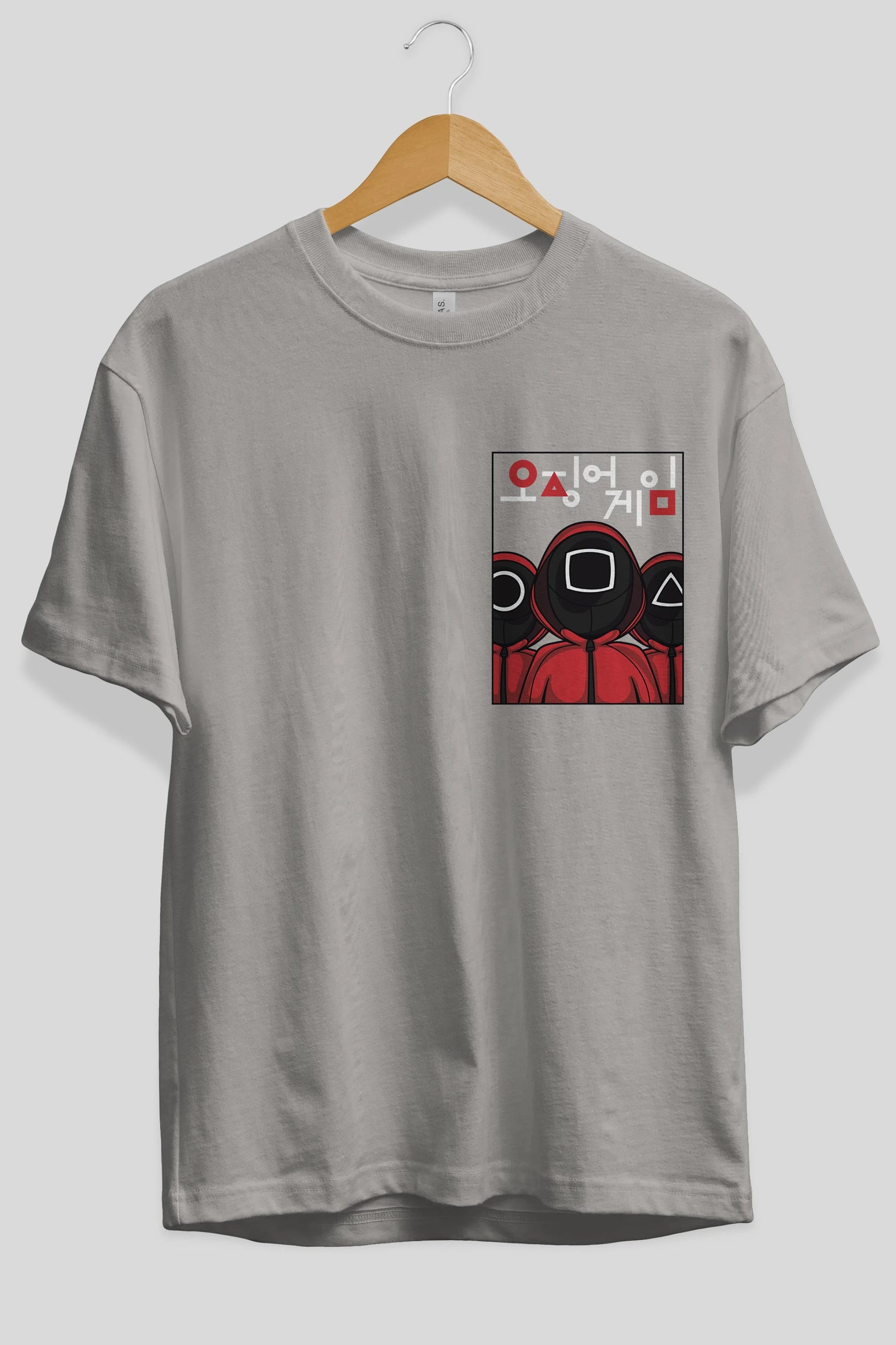 Squid Game (7) Ön Sol Baskılı Oversize t-shirt Erkek Kadın Unisex %100 Pamuk Bisiklet Yaka tişort