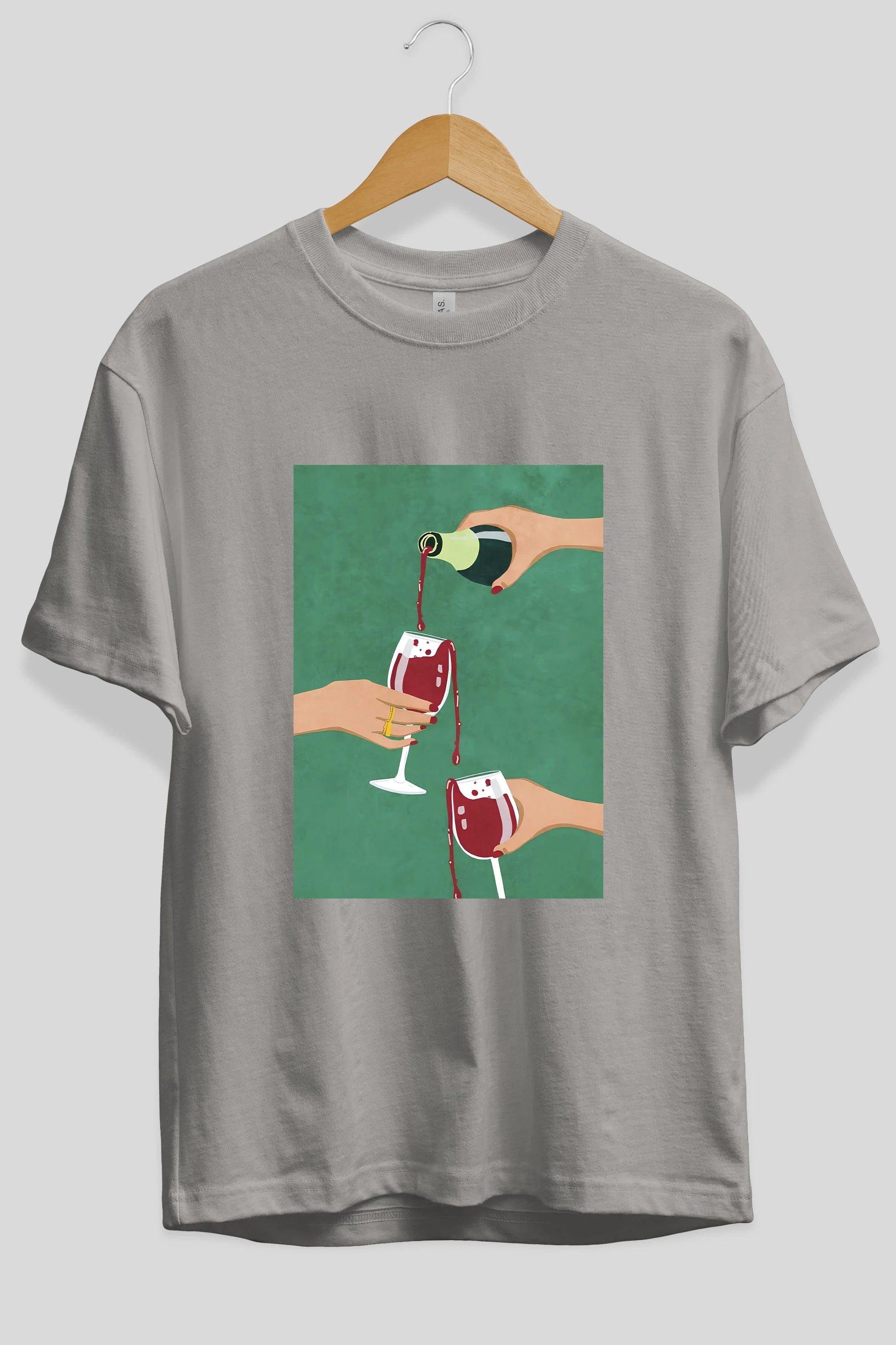 Wine 2 Ön Baskılı Oversize t-shirt Erkek Kadın Unisex %100 Pamuk Bisiklet Yaka tişort