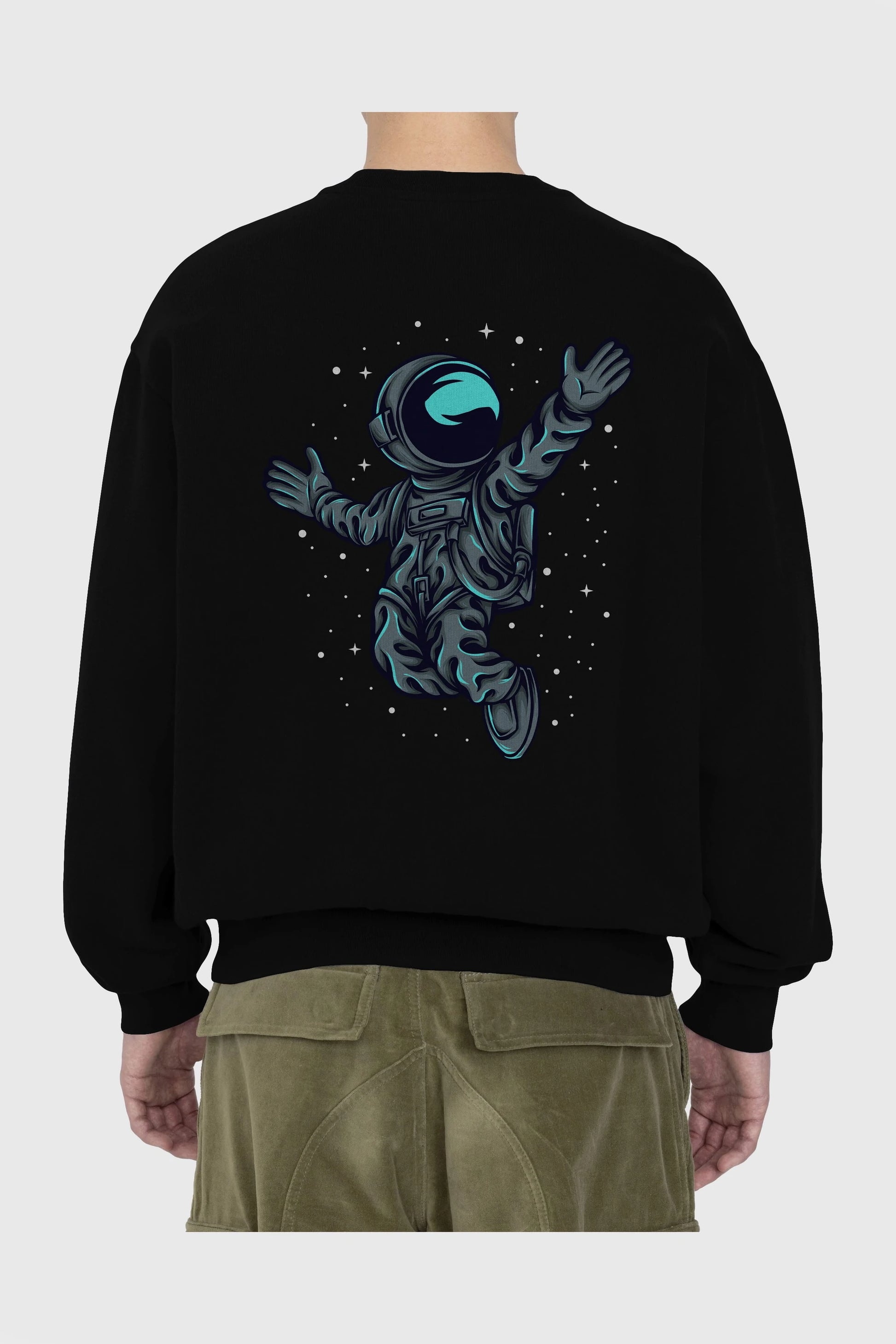 Happy Astronaut Arka Baskılı Oversize Sweatshirt Erkek Kadın Unisex