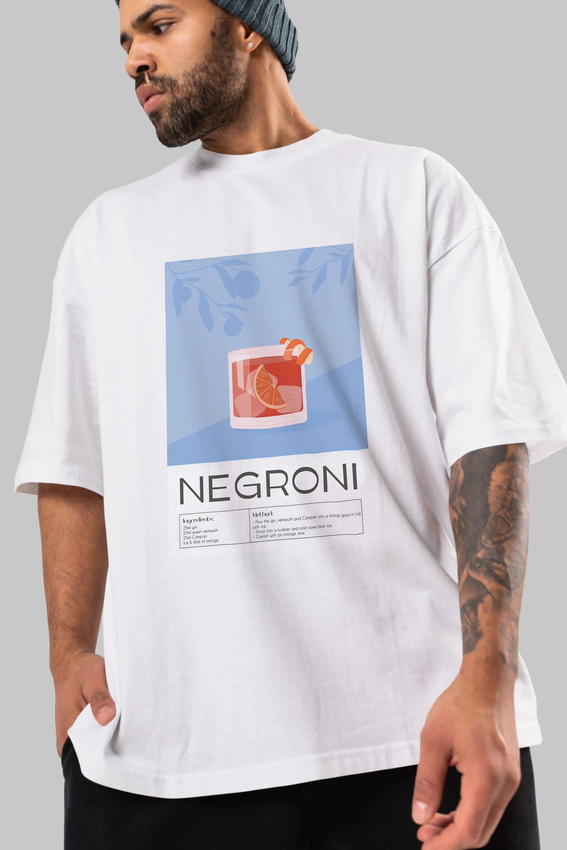 Negroni Ön Baskılı Oversize t-shirt Erkek Kadın Unisex %100 Pamuk Bisiklet Yaka tişort