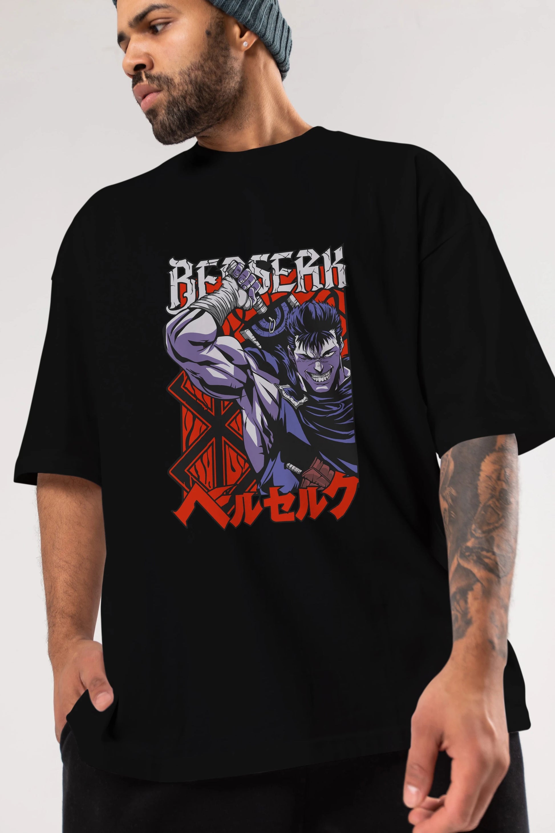 GUTS berserk Anime Ön Baskılı Oversize t-shirt %100 pamuk Erkek Kadın Unisex