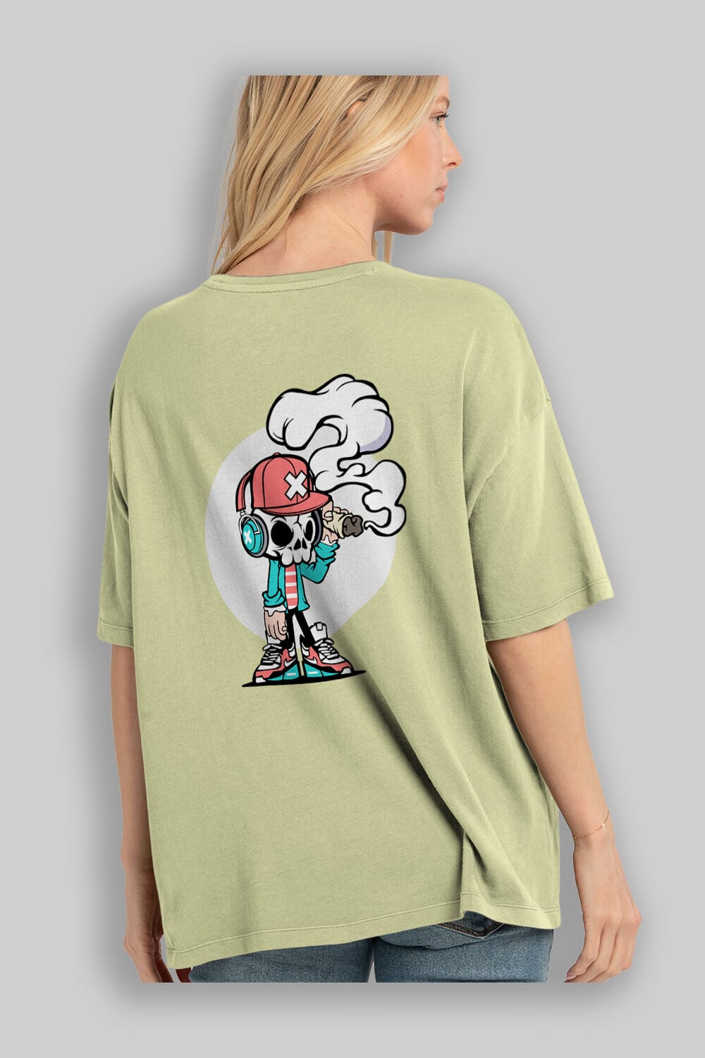 Skull Headphone Arka Baskılı Oversize t-shirt Erkek Kadın Unisex %100 Pamuk tişort