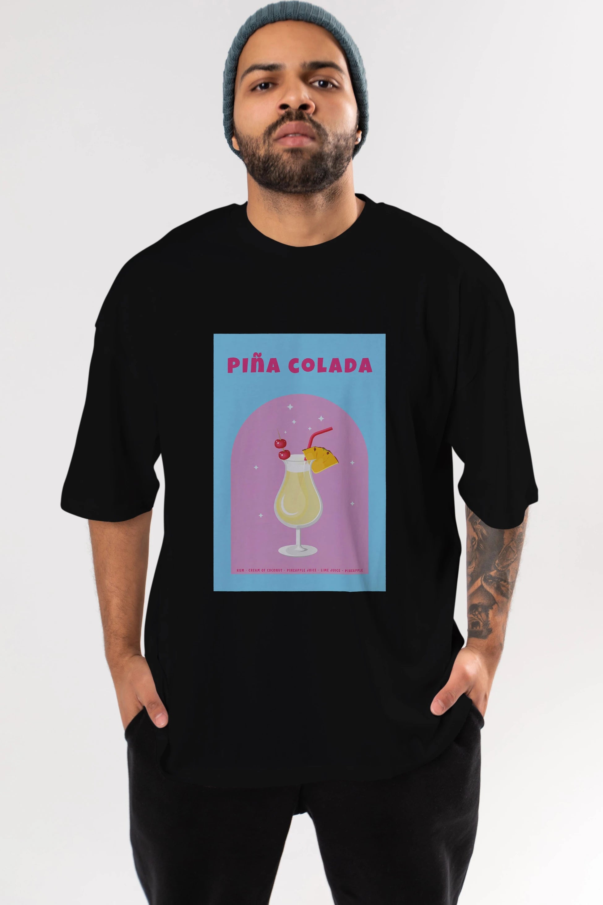 Pina Colada 2 Ön Baskılı Oversize t-shirt Erkek Kadın Unisex %100 Pamuk Bisiklet Yaka tişort