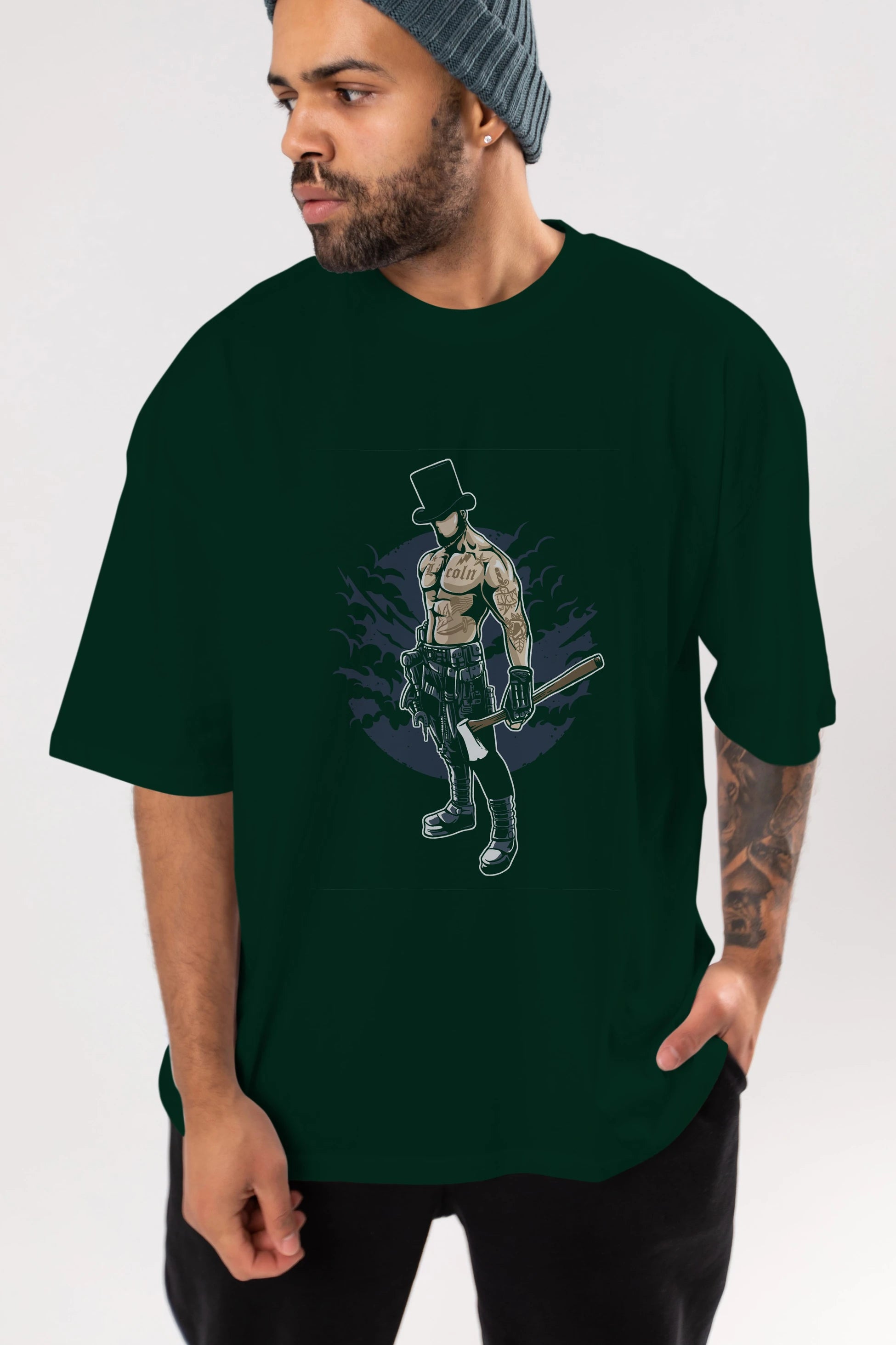 Lincoln Ön Baskılı Oversize t-shirt Erkek Kadın Unisex %100 Pamuk tişort