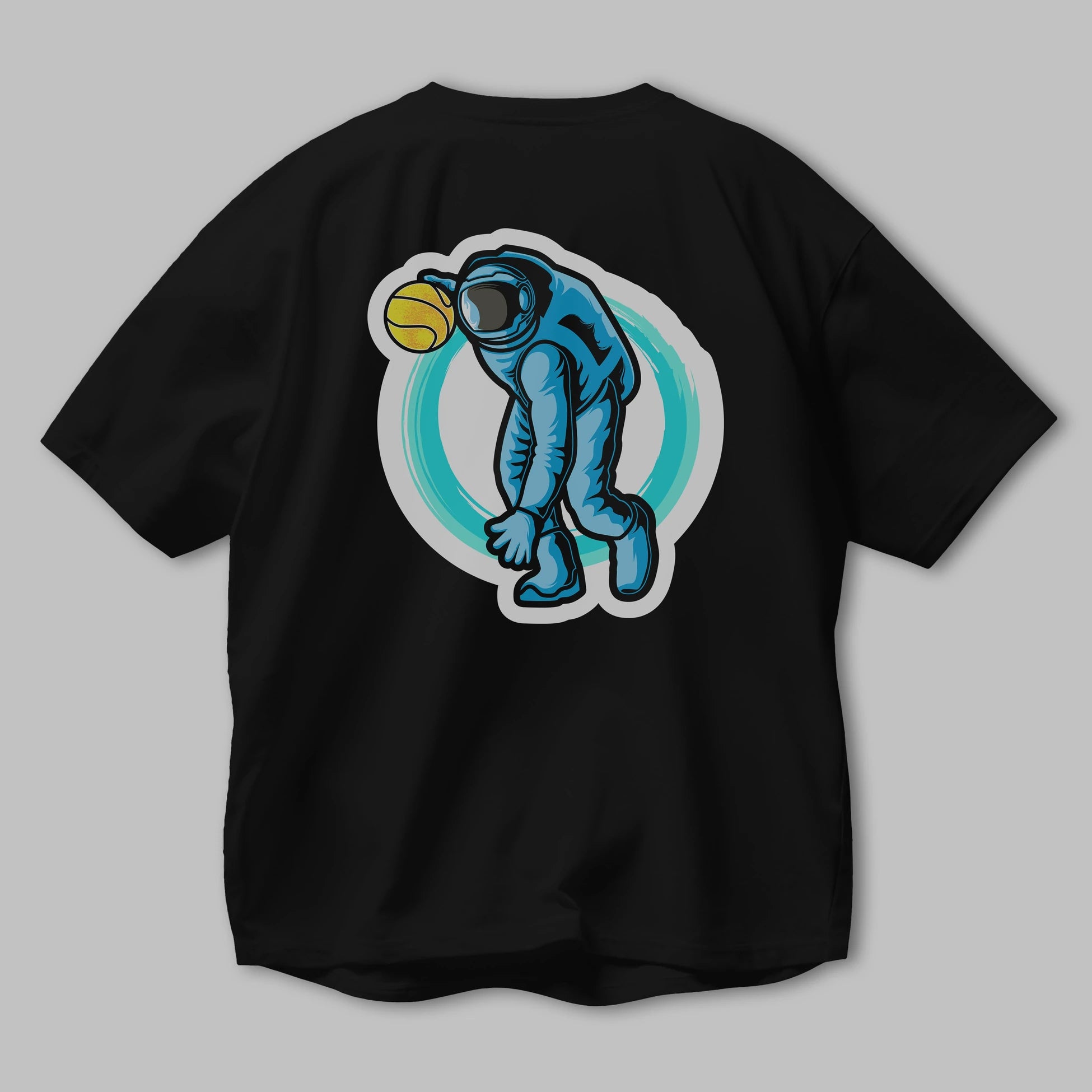 Astronaut Dribble Sticker Arka Baskılı Oversize t-shirt Erkek Kadın Unisex