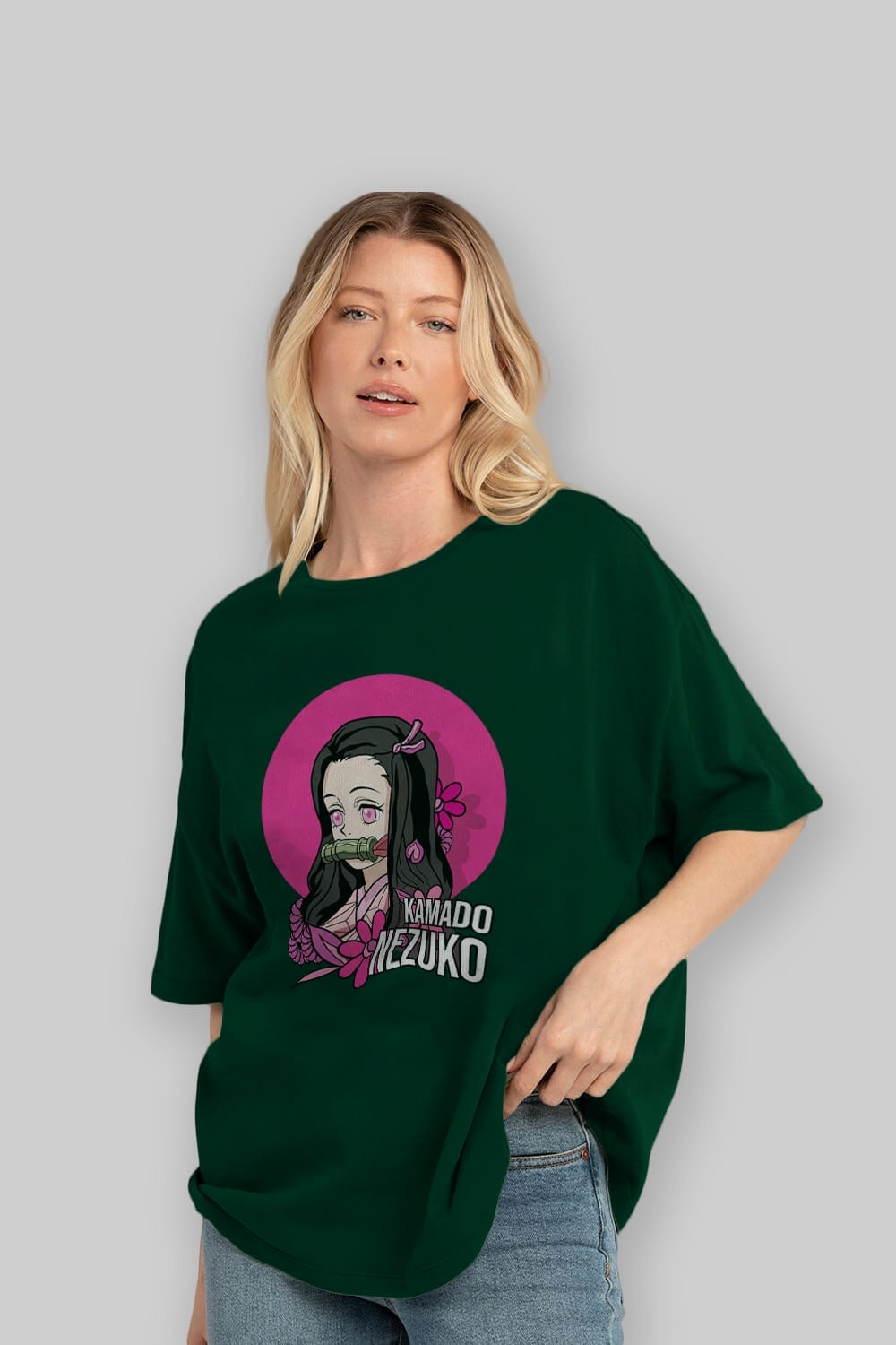 Nezuko Kamado 2 Anime Ön Baskılı Oversize t-shirt %100 pamuk Erkek Kadın Unisex