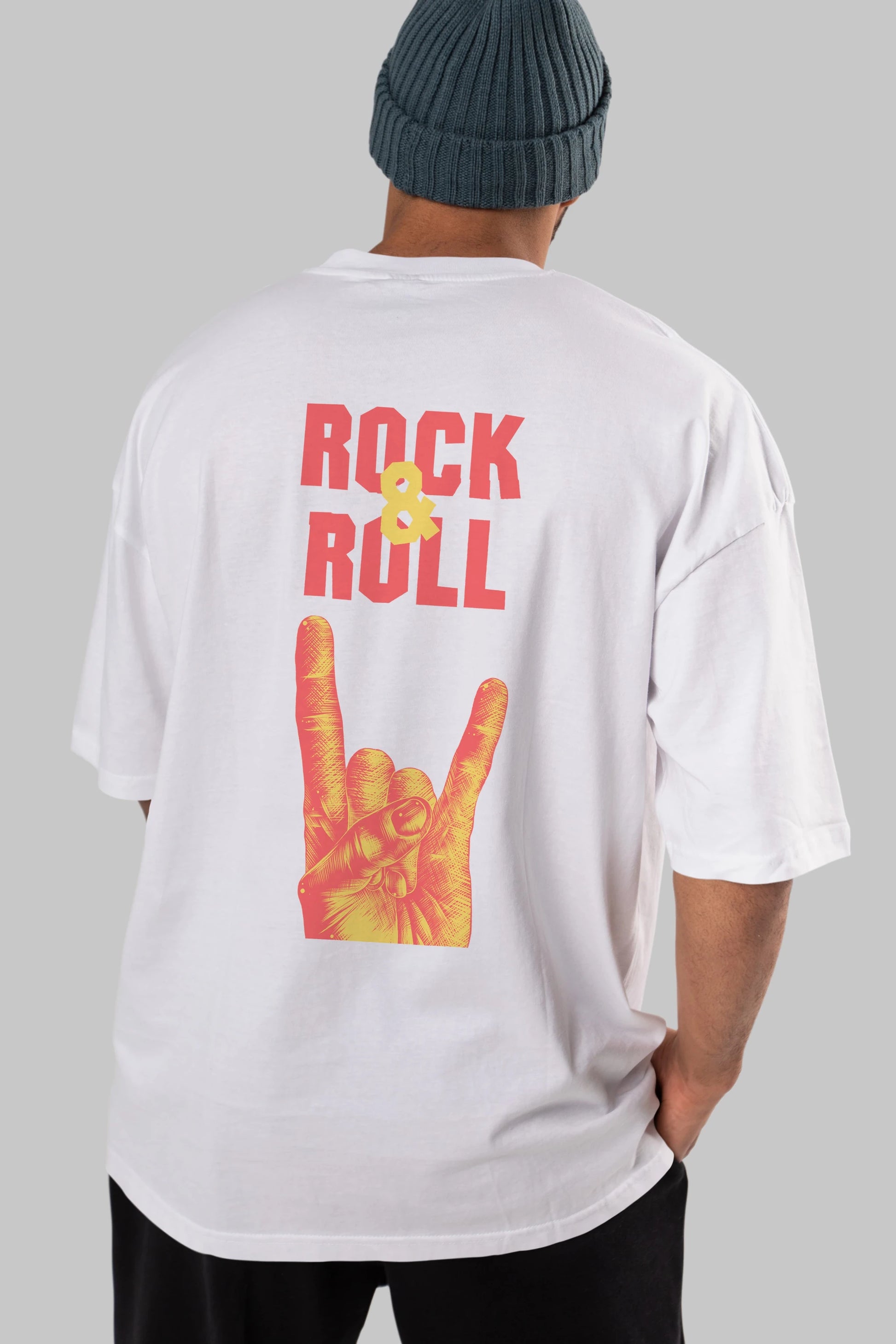 Rock & Roll Yazılı Arka Baskılı Oversize t-shirt Erkek Kadın Unisex