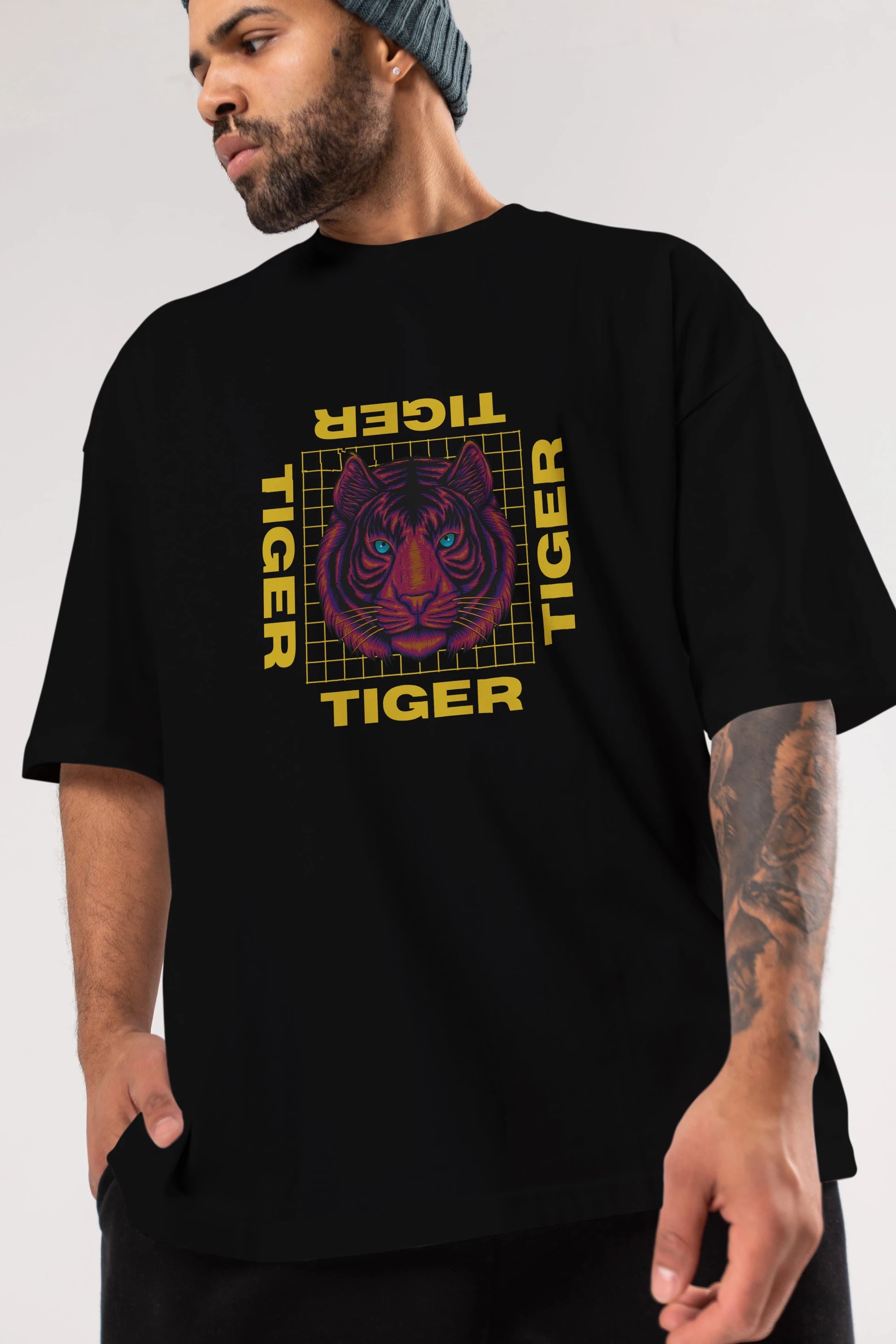 Tiger Yazılı Streetwear Ön Baskılı Oversize t-shirt Erkek Kadın Unisex